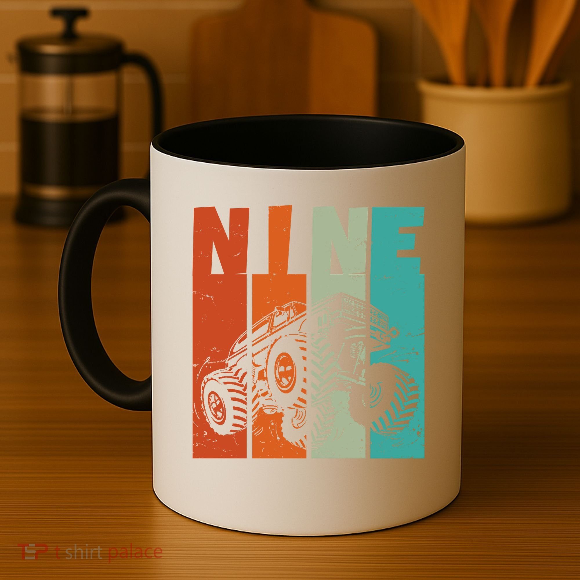 Birthday Monster Truck Retro 9 Year Old Bday Coffee Mug