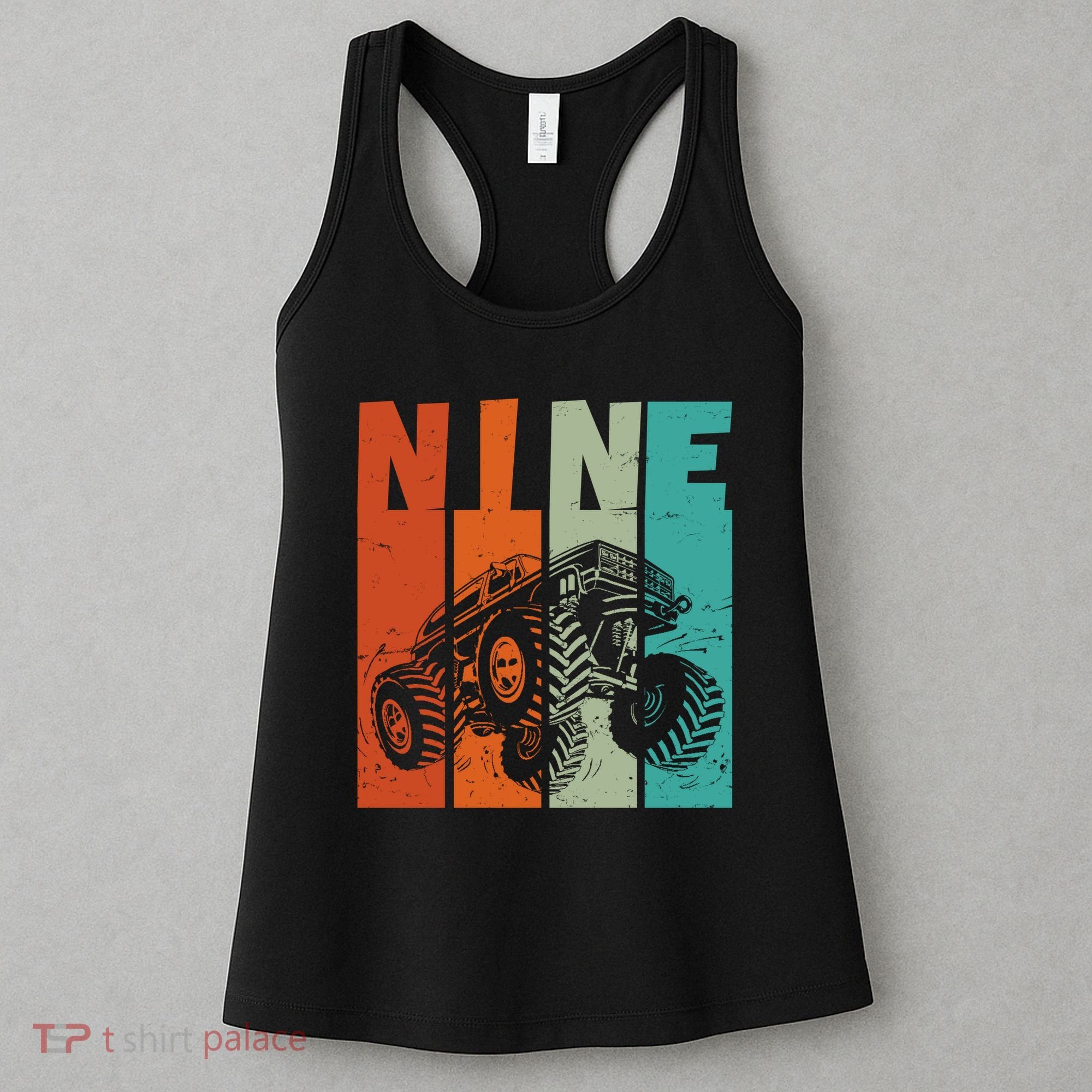 Birthday Monster Truck Retro 9 Year Old Bday Women's Tank Top