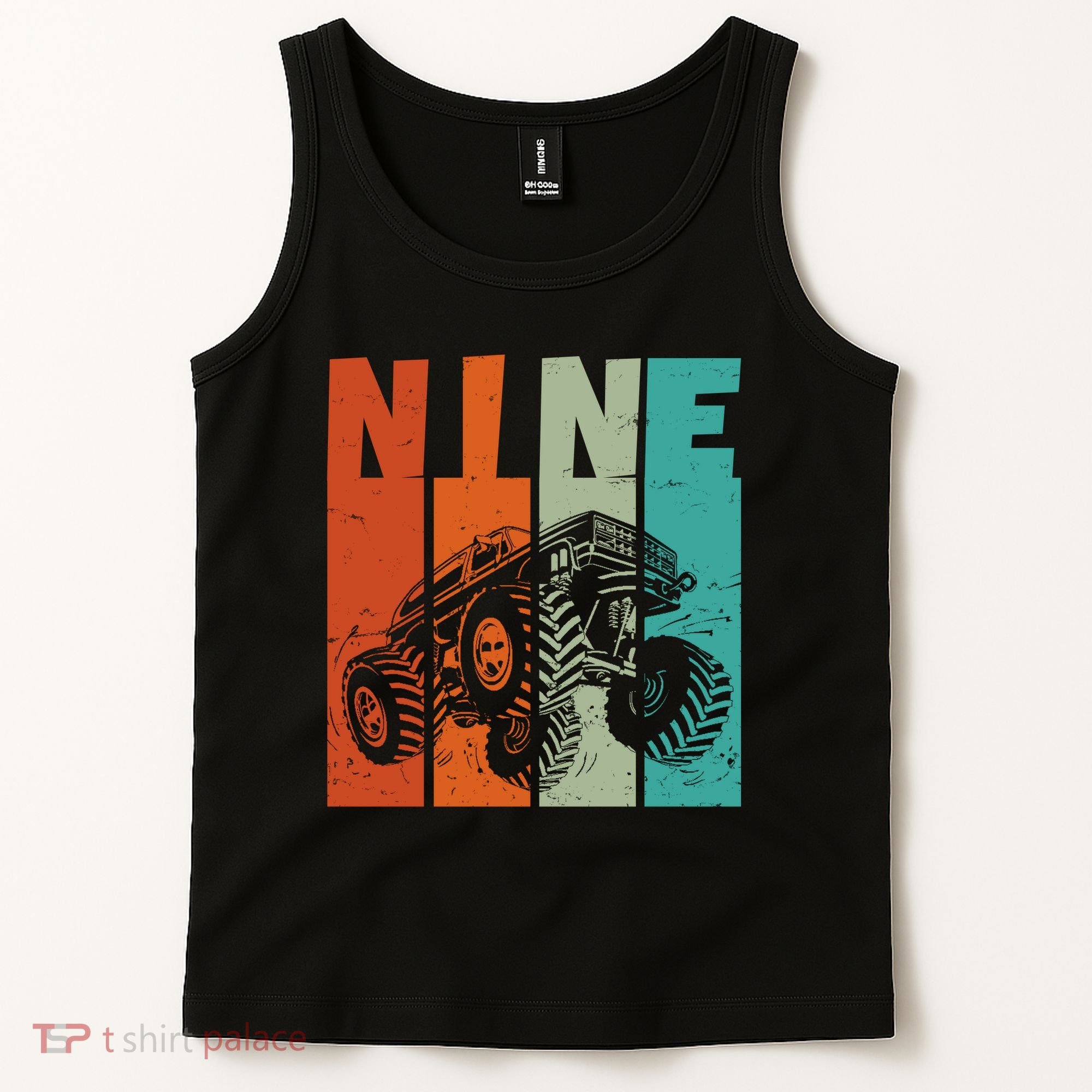 Birthday Monster Truck Retro 9 Year Old Bday Tank Top
