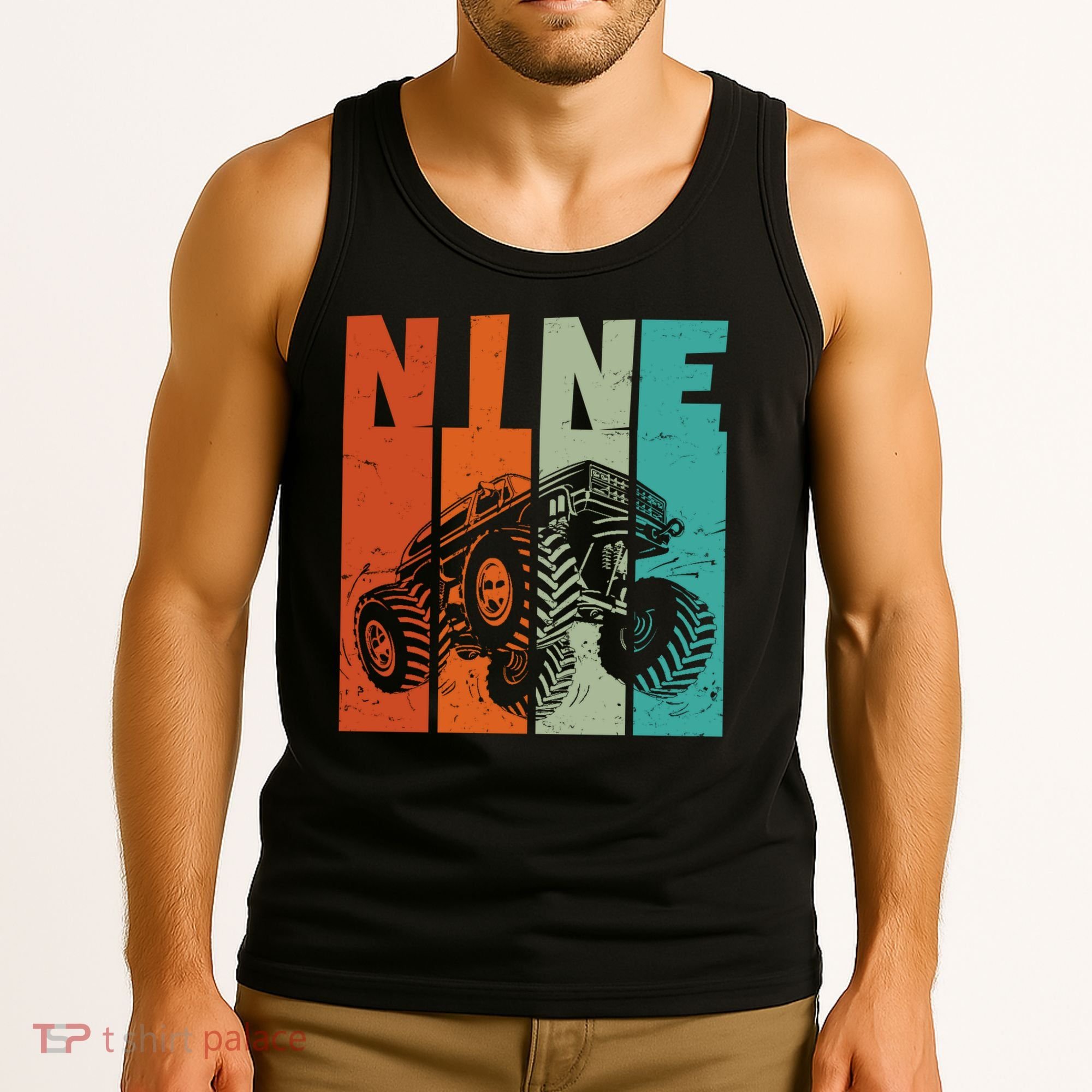 Birthday Monster Truck Retro 9 Year Old Bday Tank Top