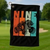 Birthday Monster Truck Retro 9 Year Old Bday Golf Towel thumb 1