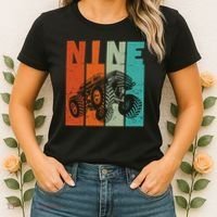 Birthday Monster Truck Retro 9 Year Old Bday Women's T-Shirt thumb 2