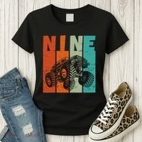 Birthday Monster Truck Retro 9 Year Old Bday Women's T-Shirt thumb 3