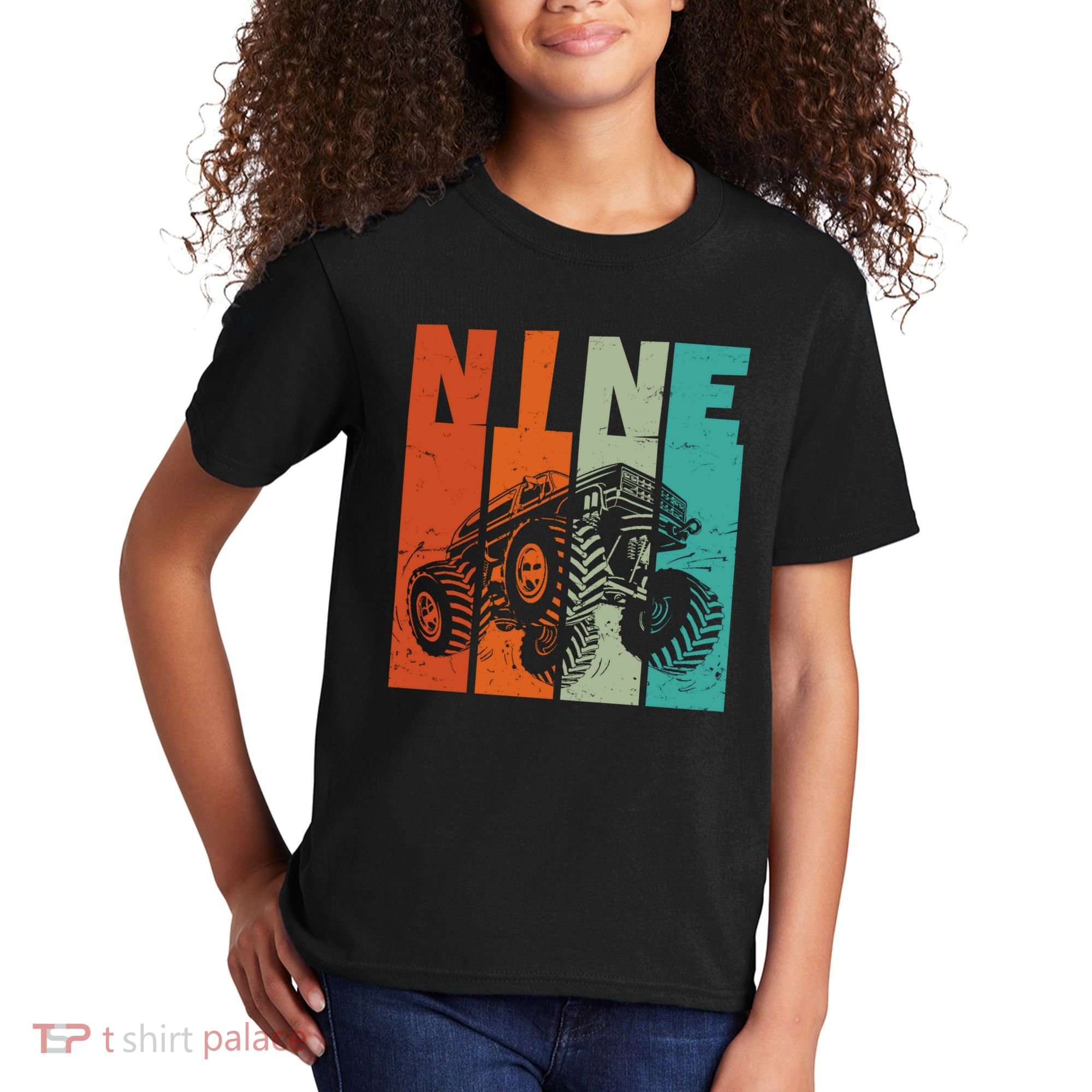 Birthday Monster Truck Retro 9 Year Old Bday Kids T-Shirt