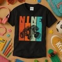 Birthday Monster Truck Retro 9 Year Old Bday Kids T-Shirt thumb 3