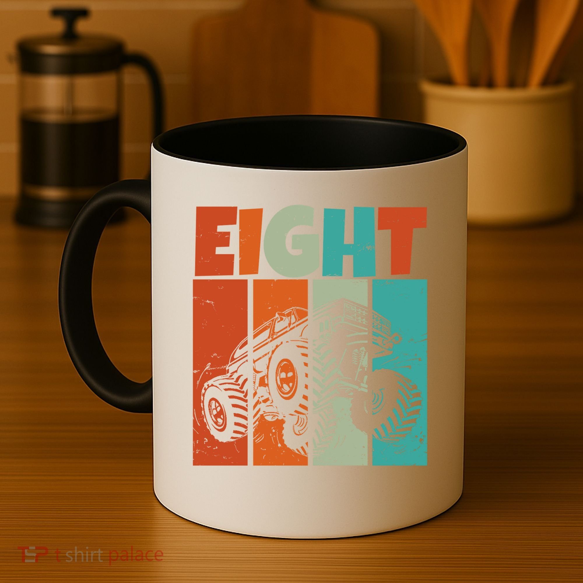 Birthday Monster Truck Retro 8 Year Old Bday Coffee Mug