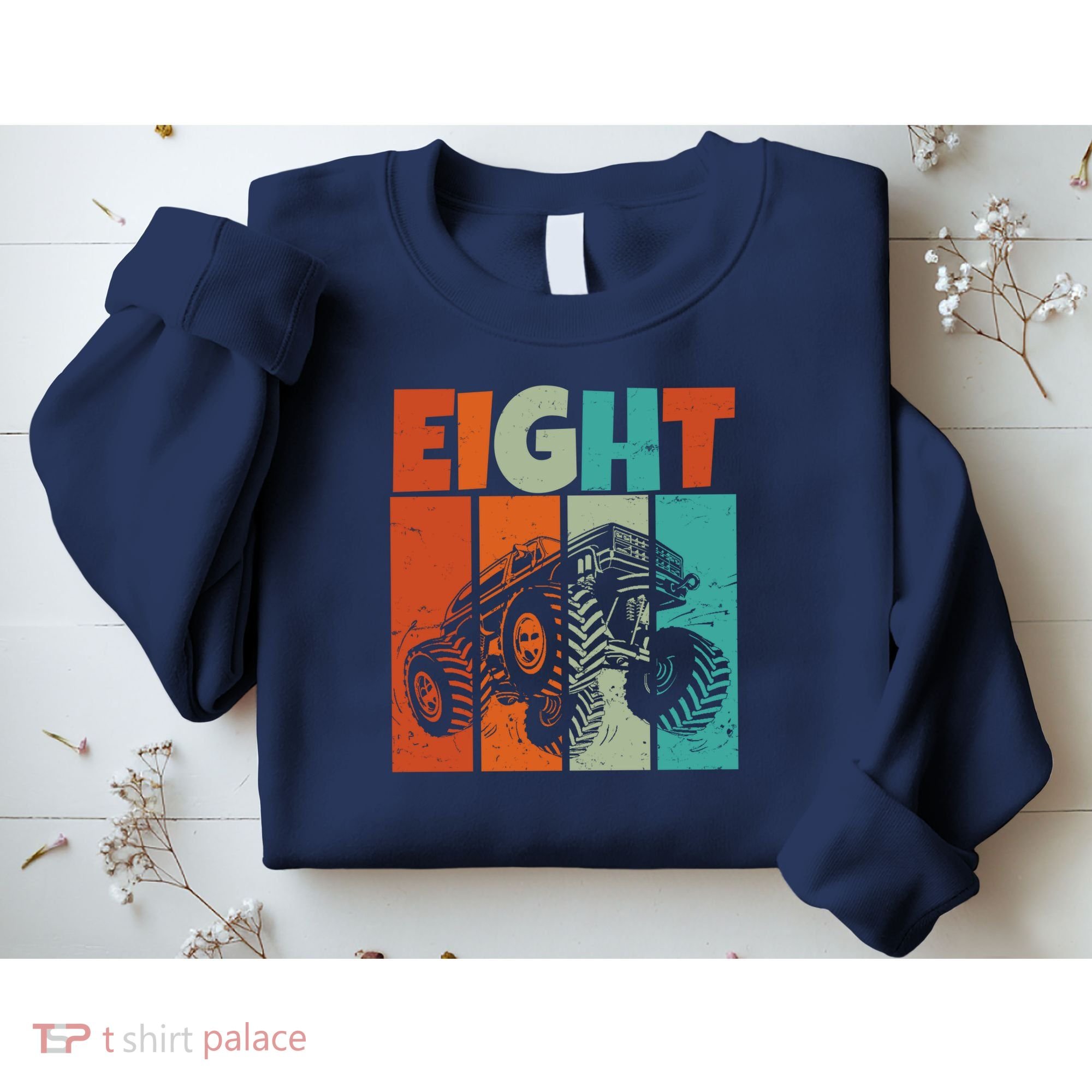 Birthday Monster Truck Retro 8 Year Old Bday Sweatshirt