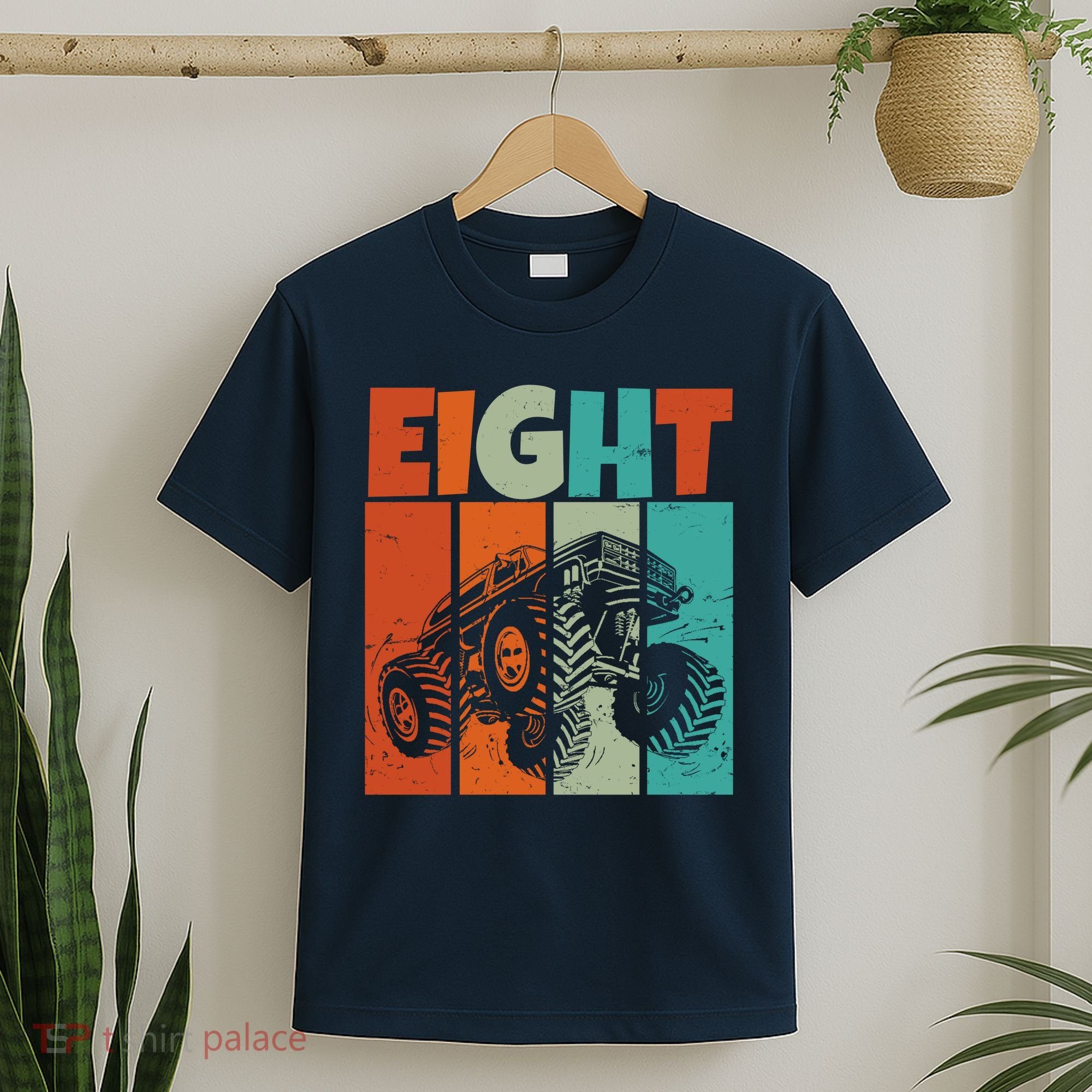 Birthday Monster Truck Retro 8 Year Old Bday T-Shirt