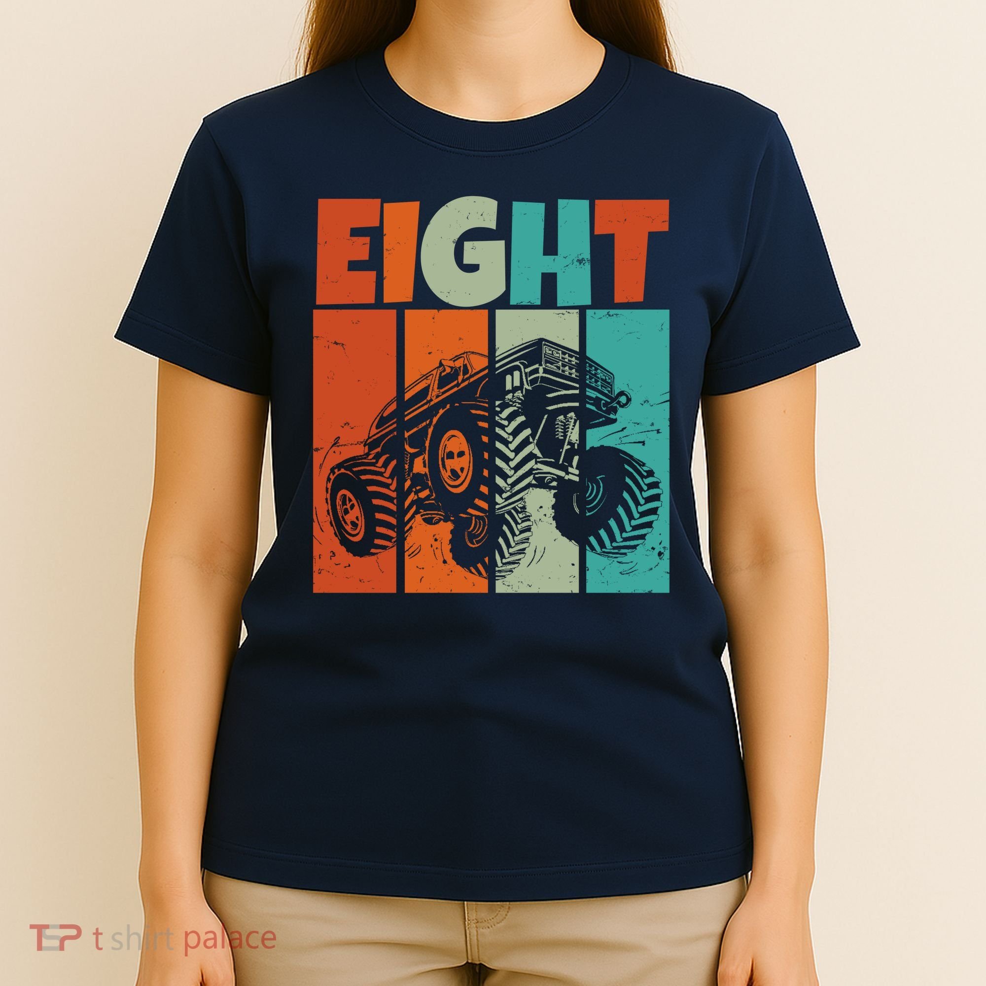 Birthday Monster Truck Retro 8 Year Old Bday T-Shirt