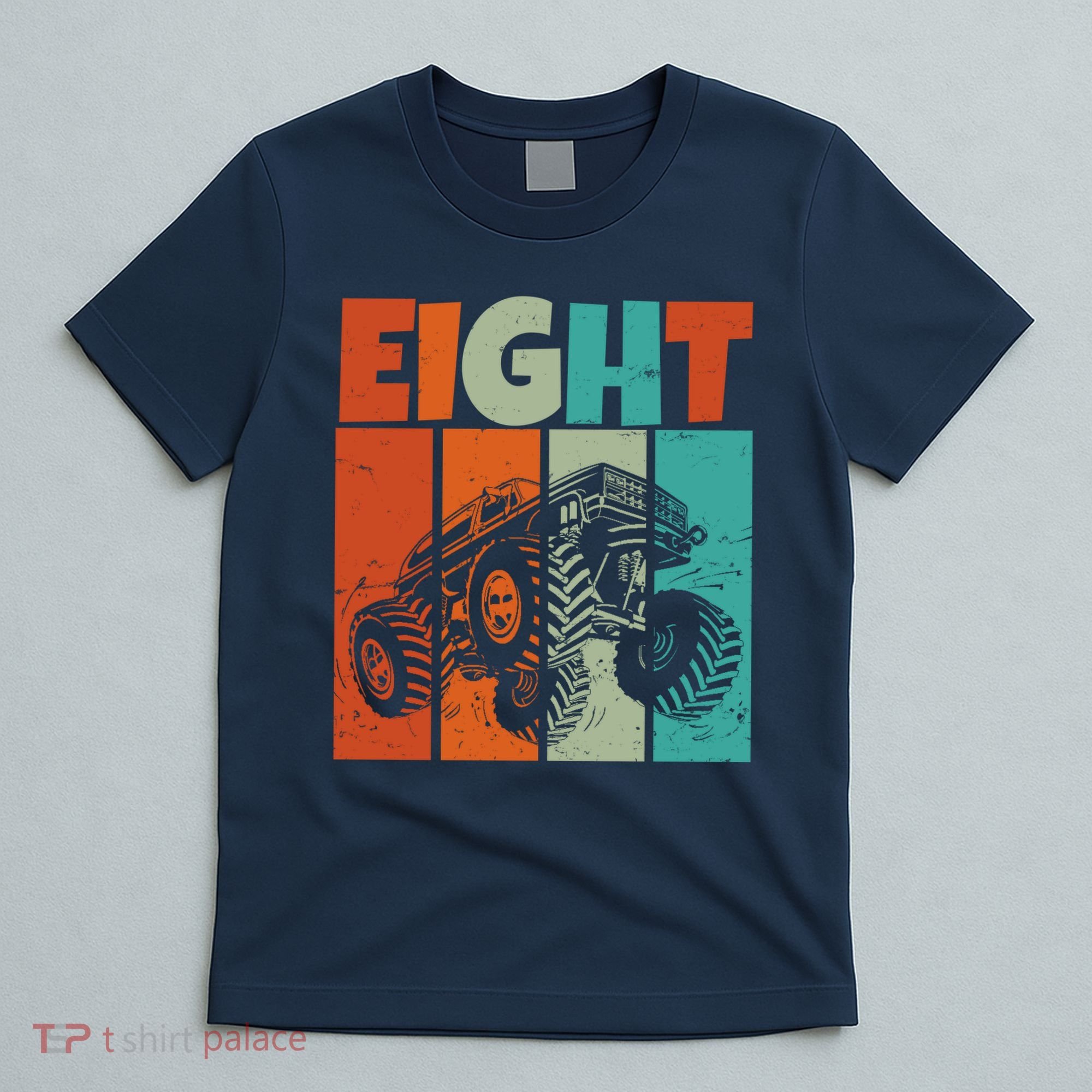Birthday Monster Truck Retro 8 Year Old Bday T-Shirt