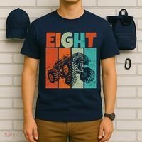 Birthday Monster Truck Retro 8 Year Old Bday T-Shirt thumb 6