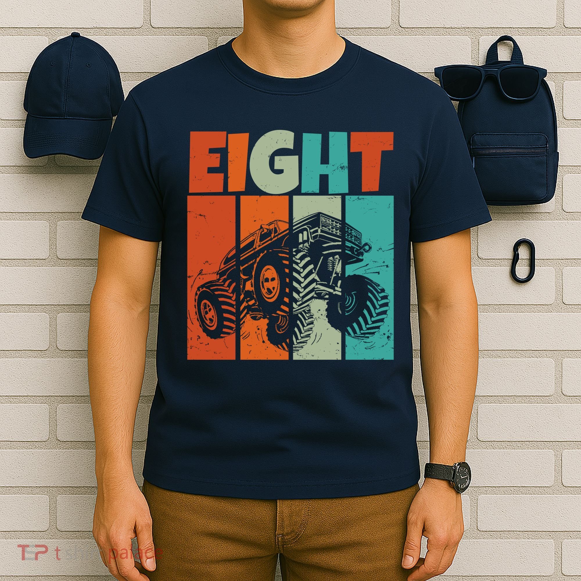 Birthday Monster Truck Retro 8 Year Old Bday T-Shirt