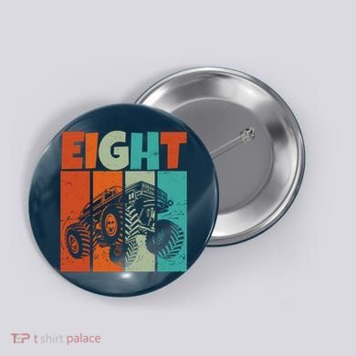 Birthday Monster Truck Retro 8 Year Old Bday Button