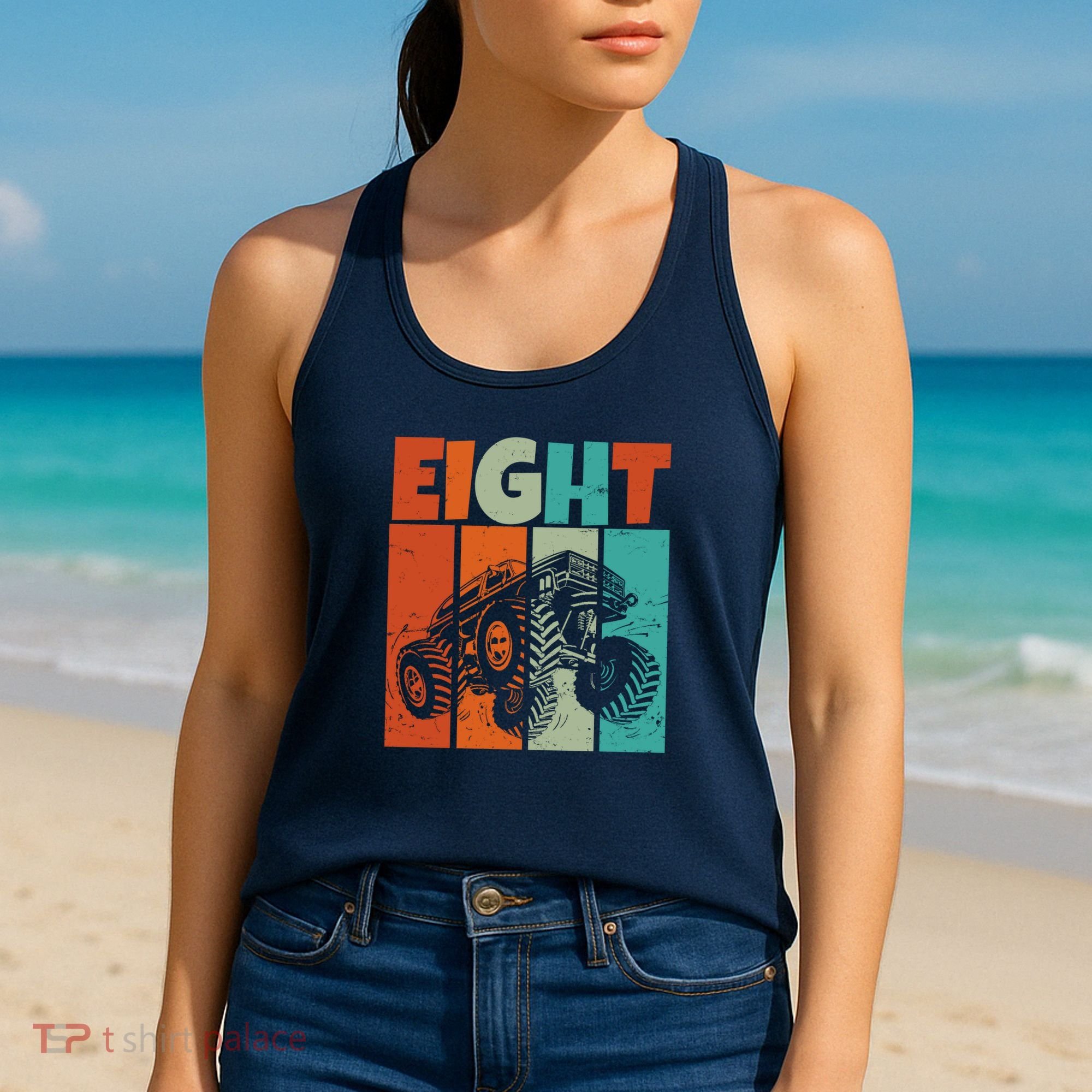 Birthday Monster Truck Retro 8 Year Old Bday Women's Tank Top