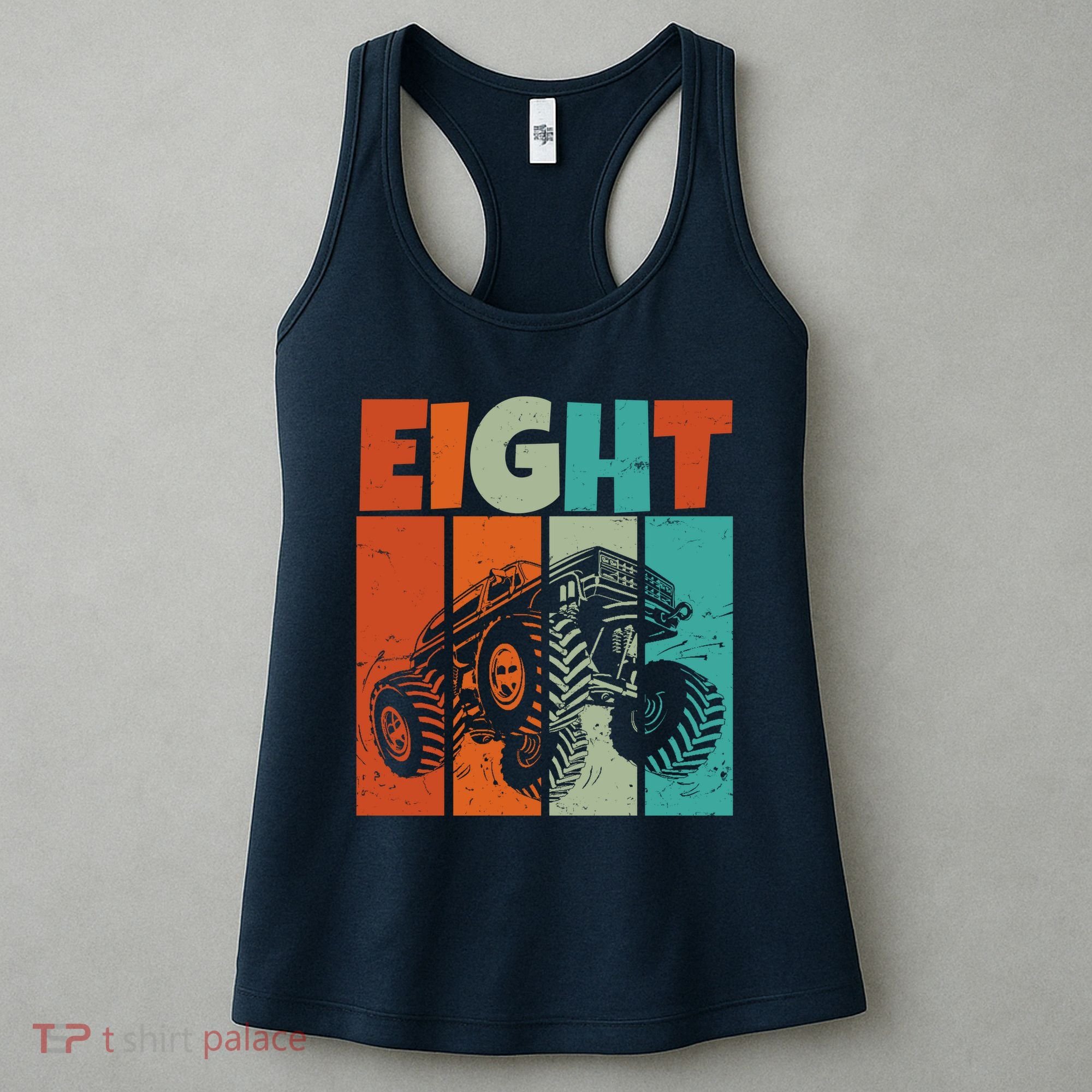 Birthday Monster Truck Retro 8 Year Old Bday Women's Tank Top