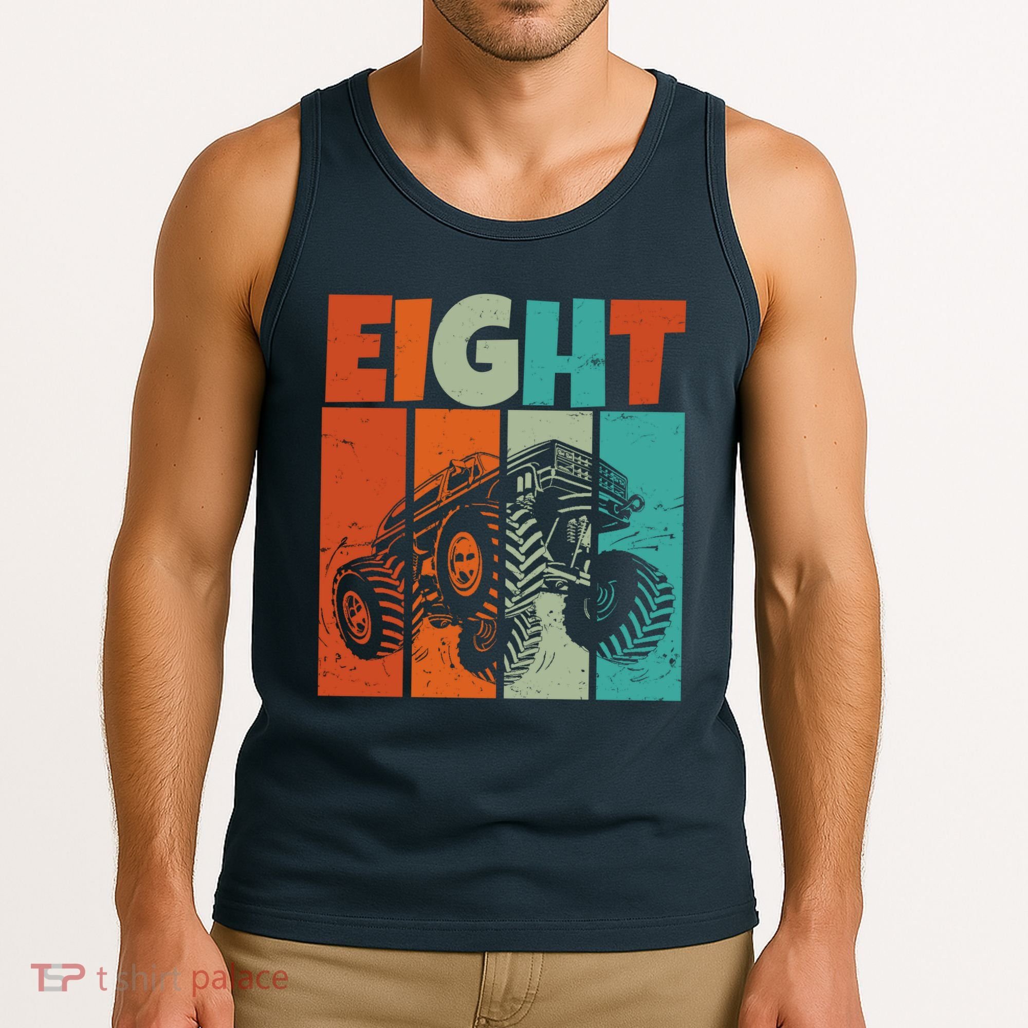 Birthday Monster Truck Retro 8 Year Old Bday Tank Top