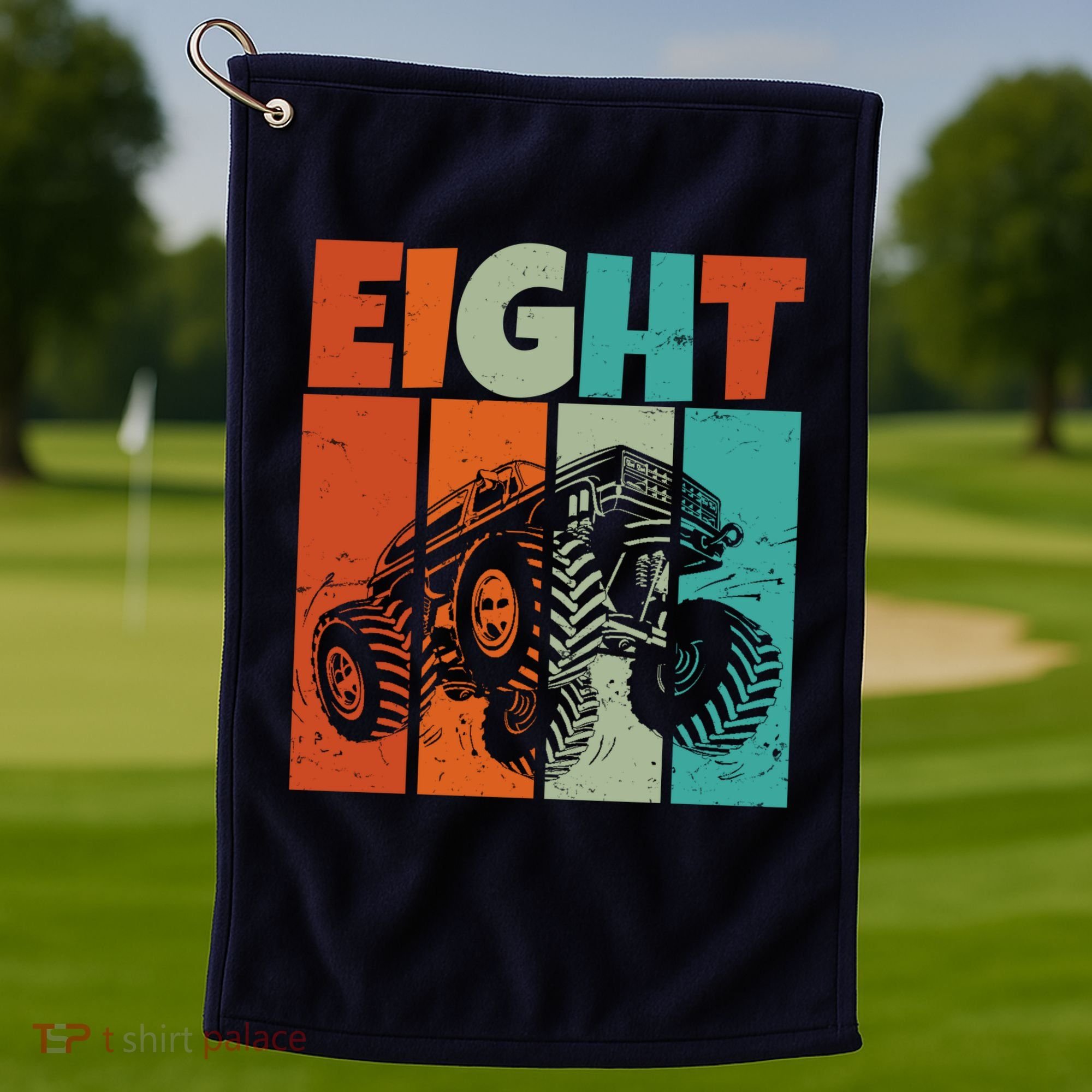 Birthday Monster Truck Retro 8 Year Old Bday Golf Towel