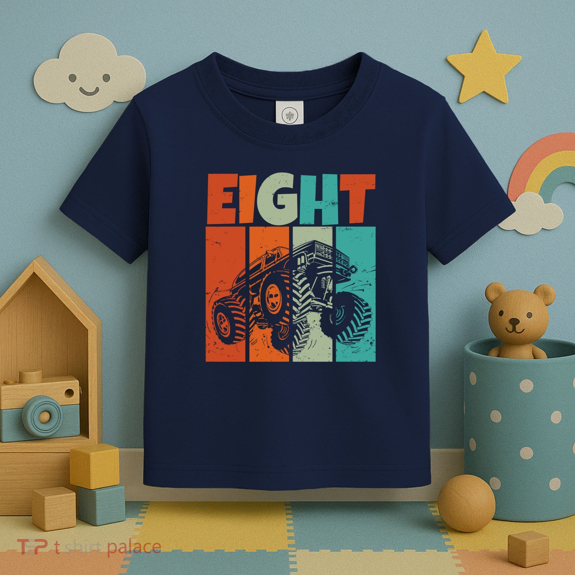 Birthday Monster Truck Retro 8 Year Old Bday Toddler T-Shirt