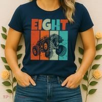 Birthday Monster Truck Retro 8 Year Old Bday Women's T-Shirt thumb 2