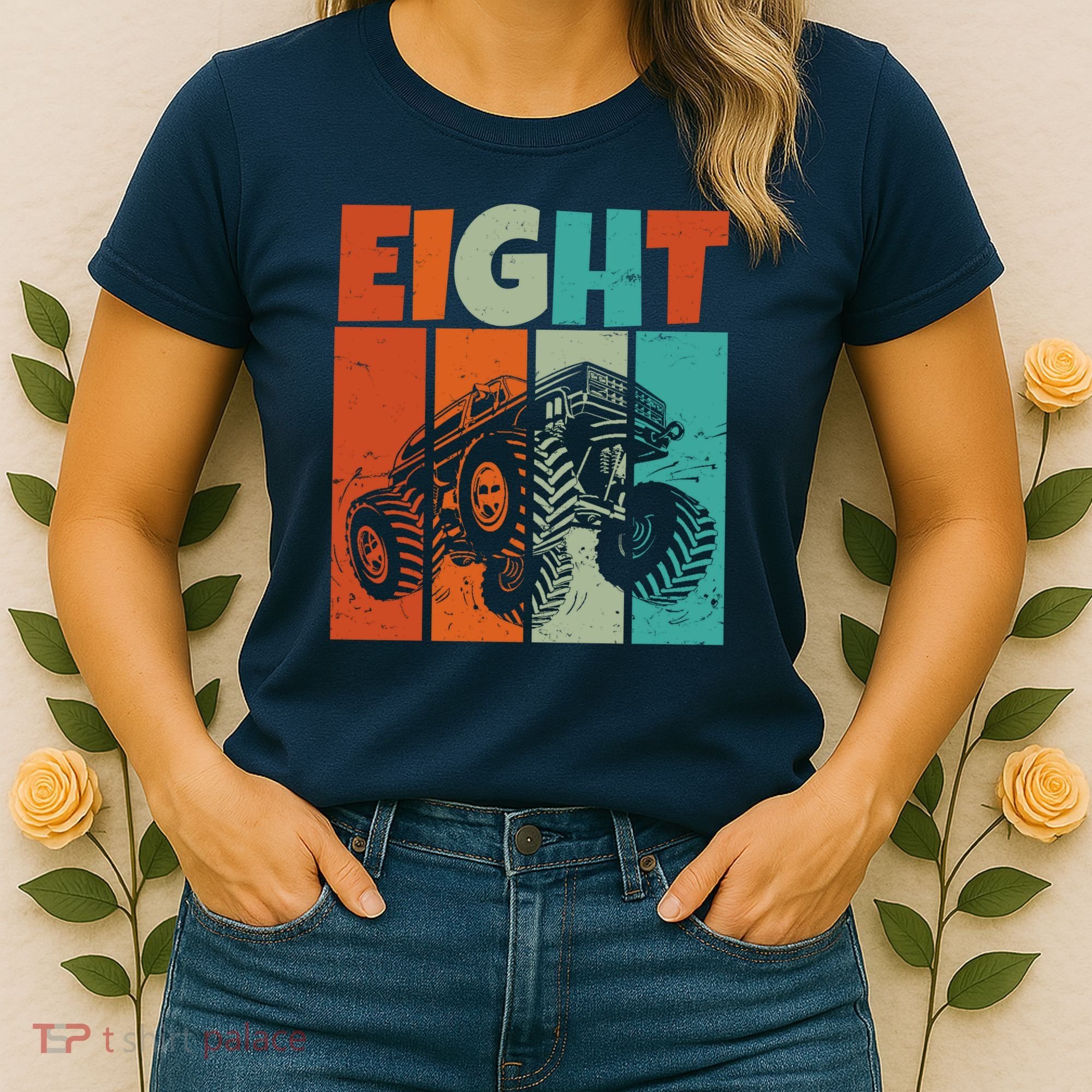 Birthday Monster Truck Retro 8 Year Old Bday Women's T-Shirt