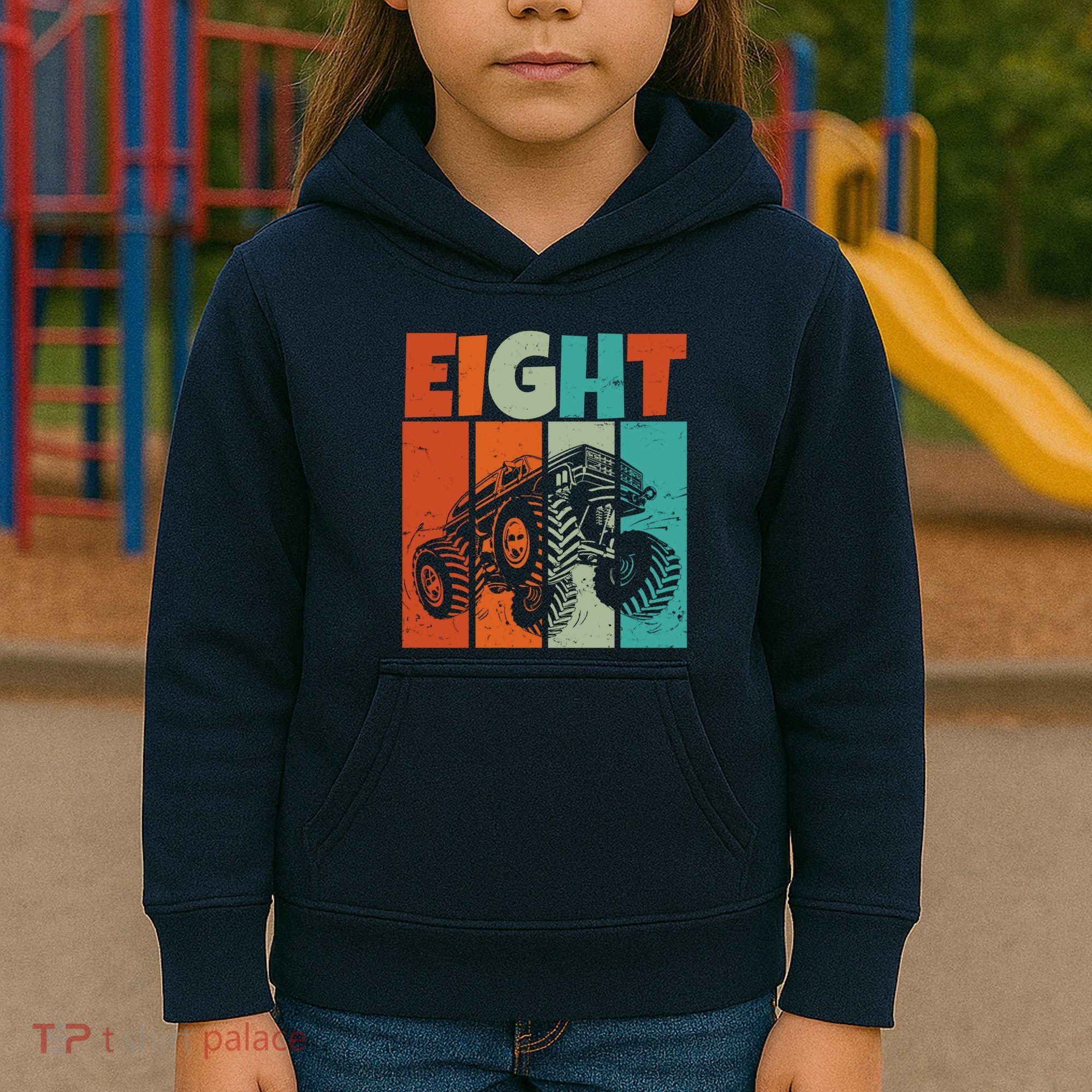 Birthday Monster Truck Retro 8 Year Old Bday Kids Hoodie