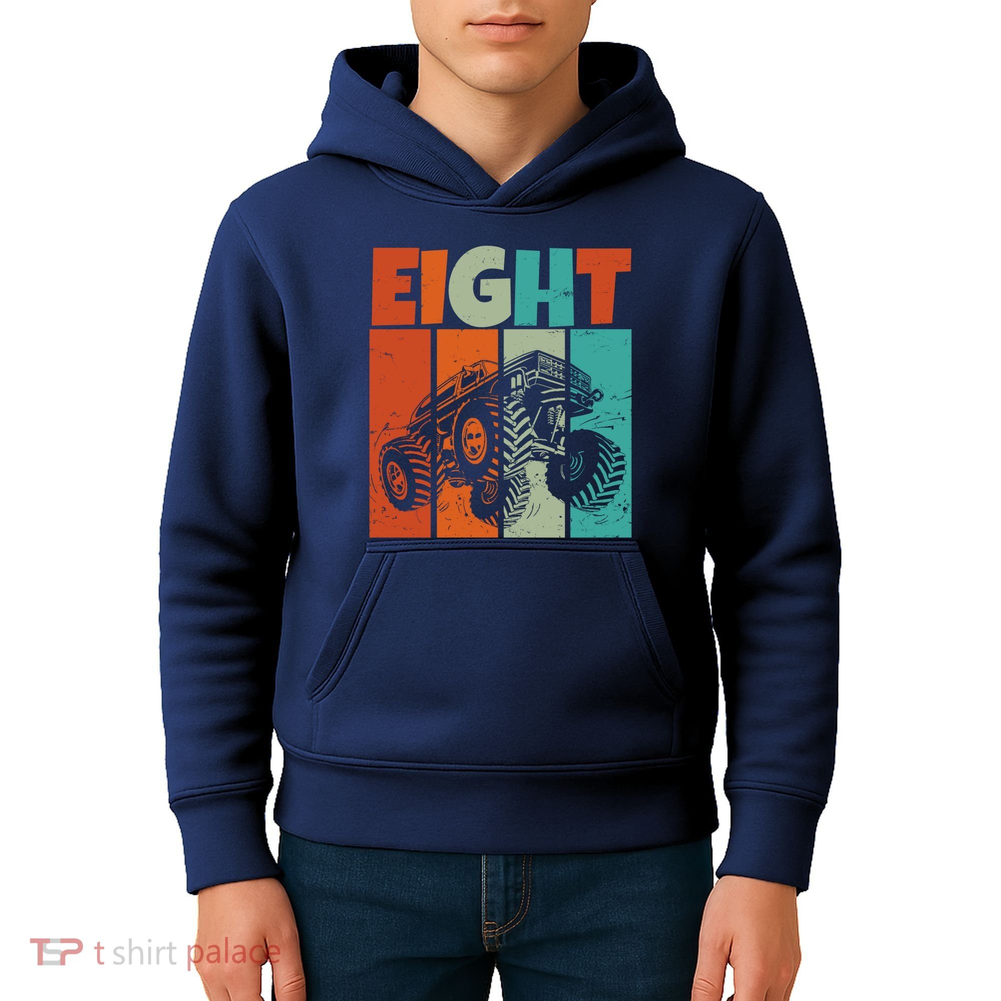 Birthday Monster Truck Retro 8 Year Old Bday Kids Hoodie