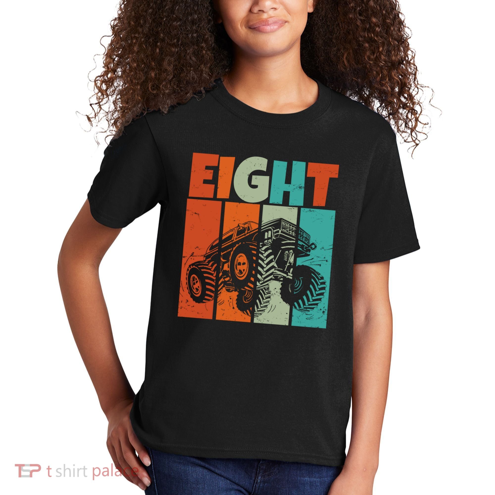 Birthday Monster Truck Retro 8 Year Old Bday Kids T-Shirt