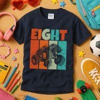 Birthday Monster Truck Retro 8 Year Old Bday Kids T-Shirt thumb 3