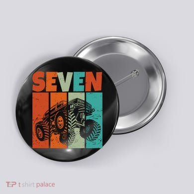 Birthday Monster Truck Retro 7 Year Old Bday Button