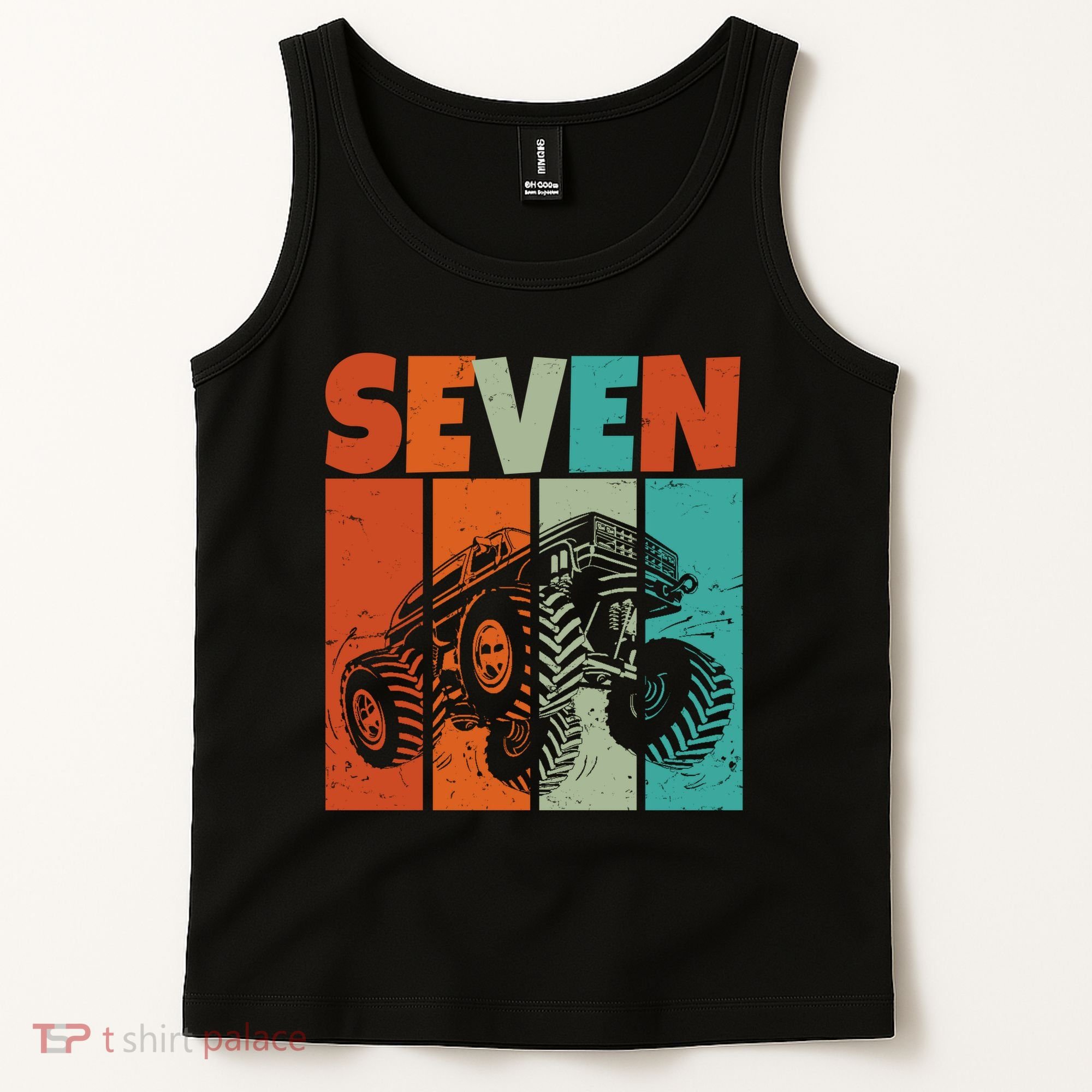 Birthday Monster Truck Retro 7 Year Old Bday Tank Top
