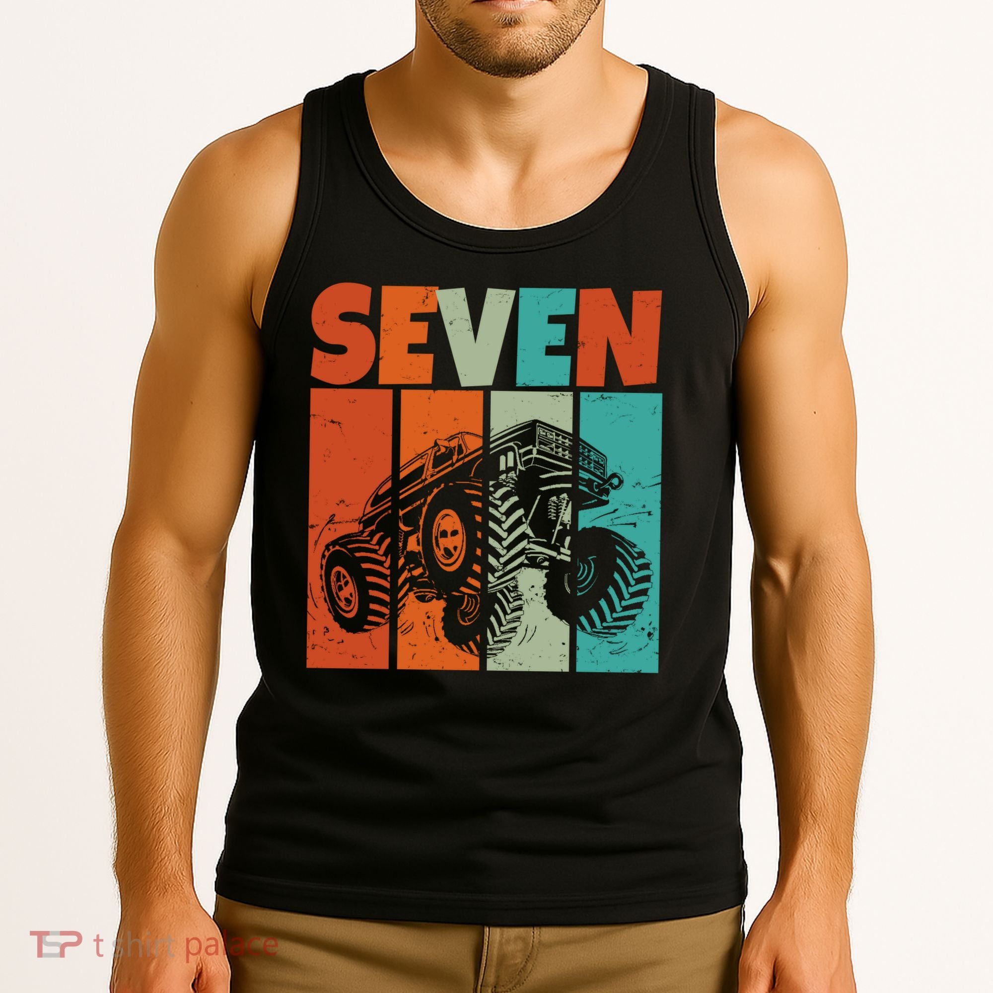 Birthday Monster Truck Retro 7 Year Old Bday Tank Top
