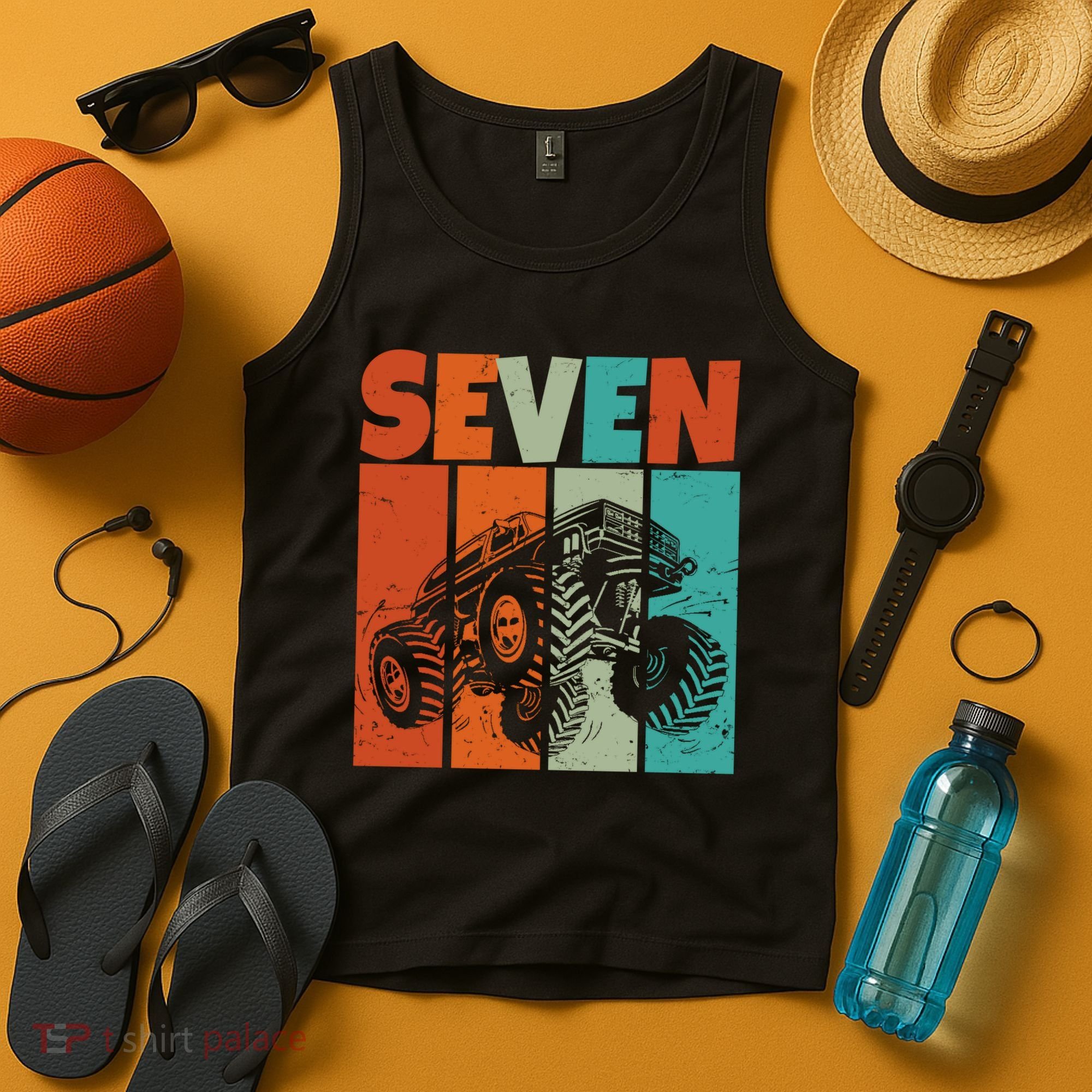 Birthday Monster Truck Retro 7 Year Old Bday Tank Top