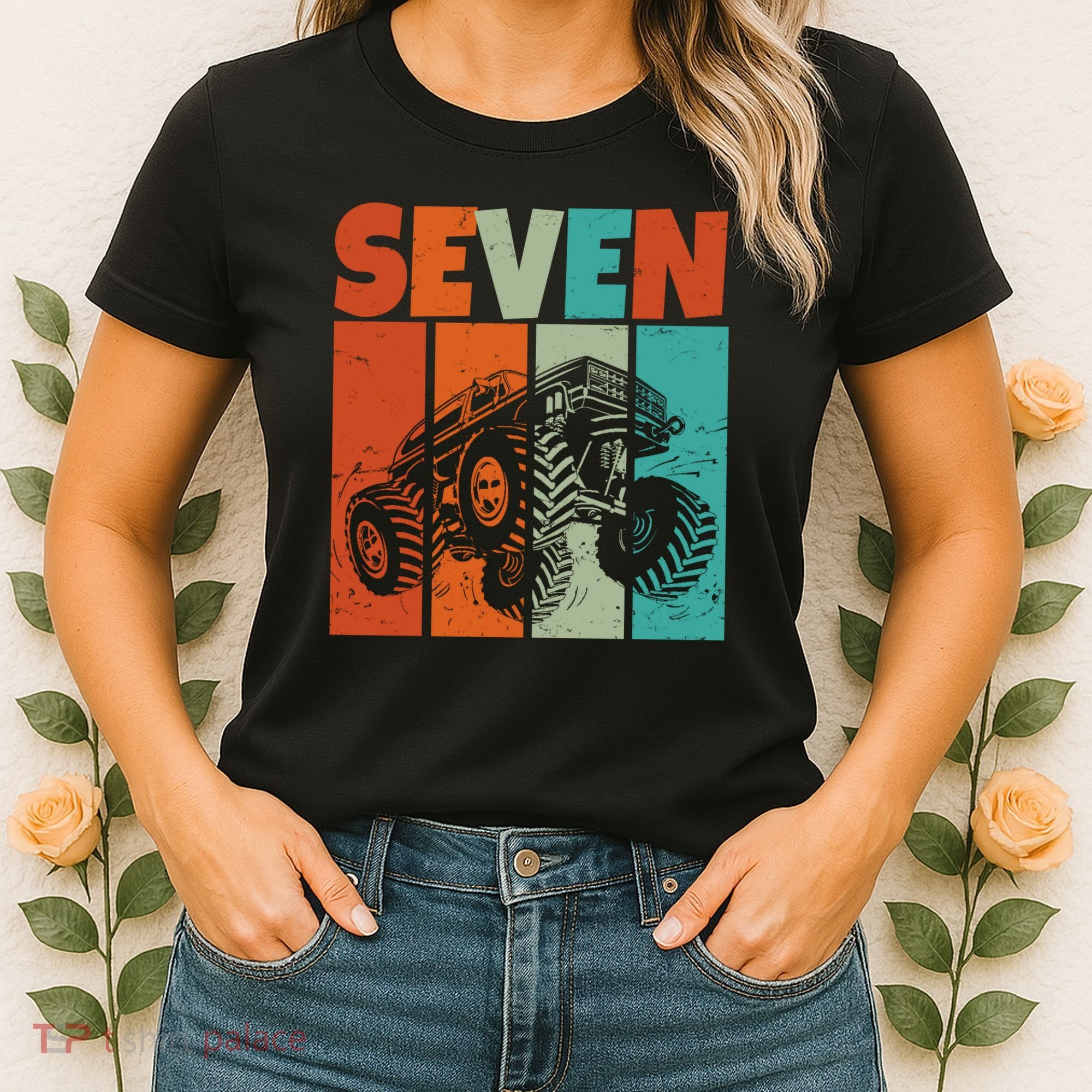 Birthday Monster Truck Retro 7 Year Old Bday Women's T-Shirt
