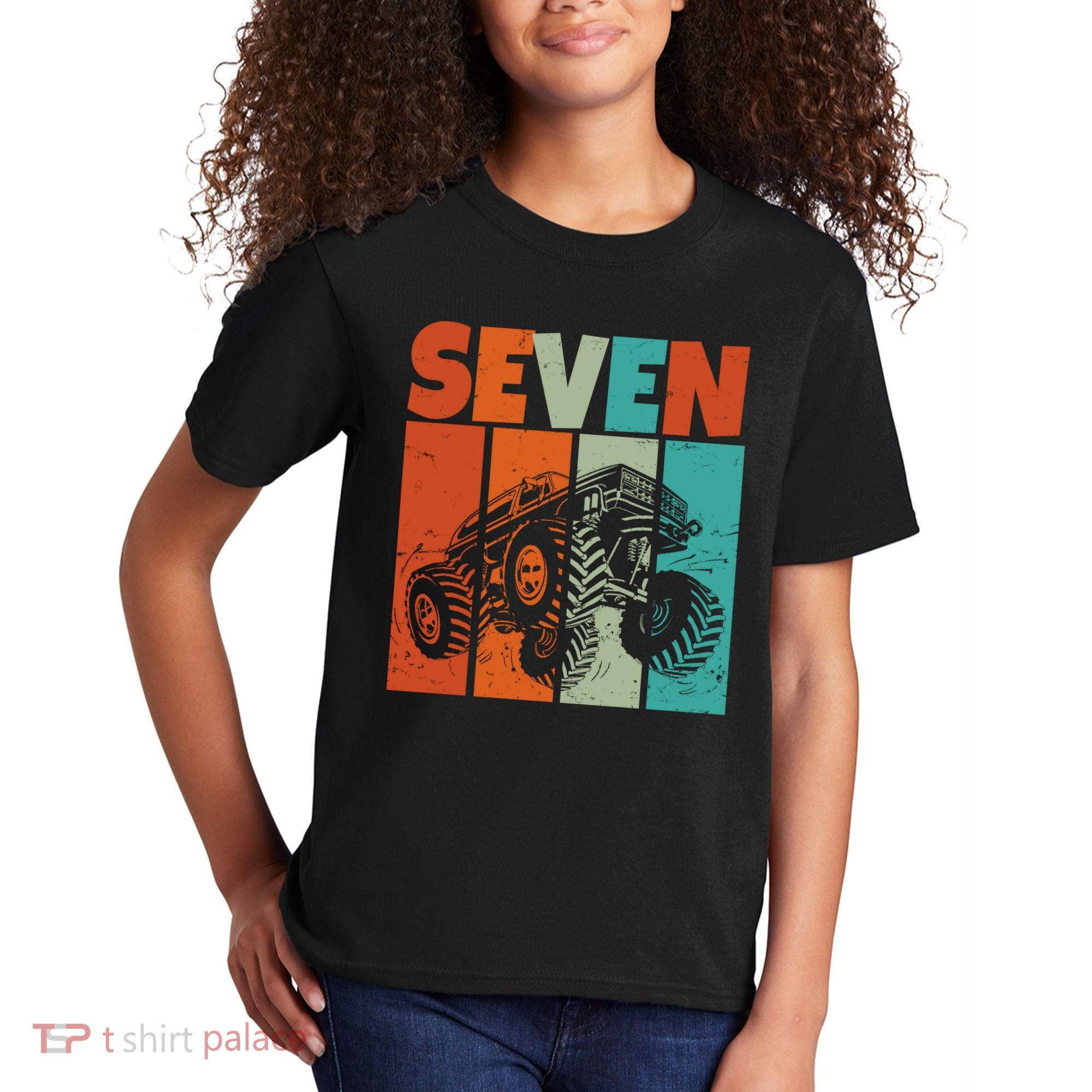 Birthday Monster Truck Retro 7 Year Old Bday Kids T-Shirt
