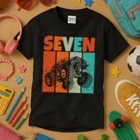 Birthday Monster Truck Retro 7 Year Old Bday Kids T-Shirt thumb 3