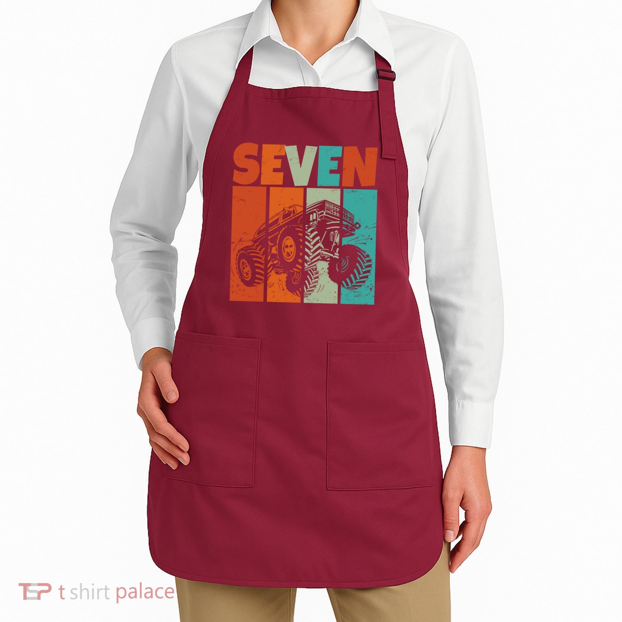 Birthday Monster Truck Retro 7 Year Old Bday Apron