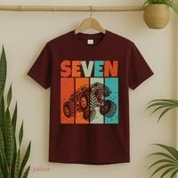Birthday Monster Truck Retro 7 Year Old Bday T-Shirt thumb 2