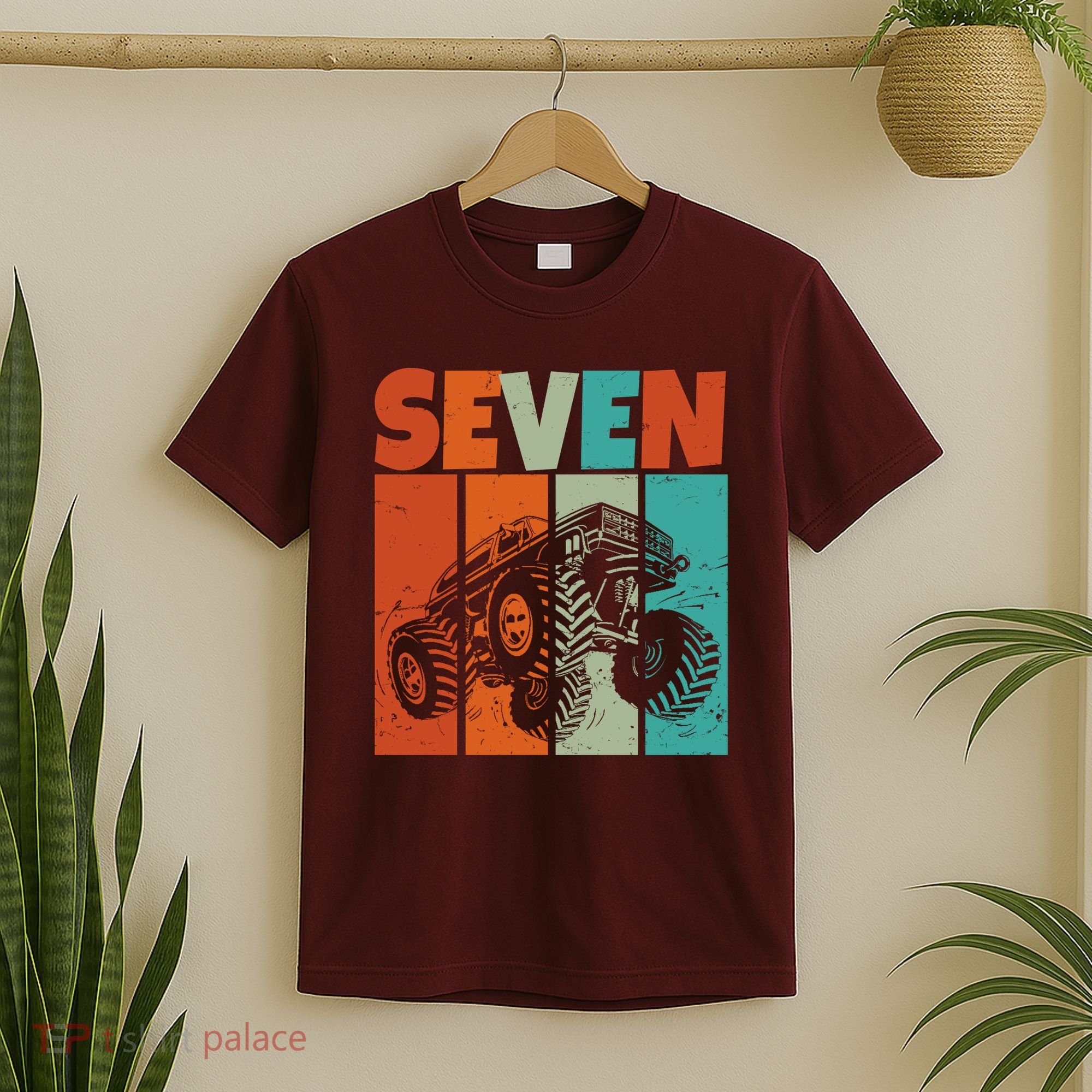 Birthday Monster Truck Retro 7 Year Old Bday T-Shirt
