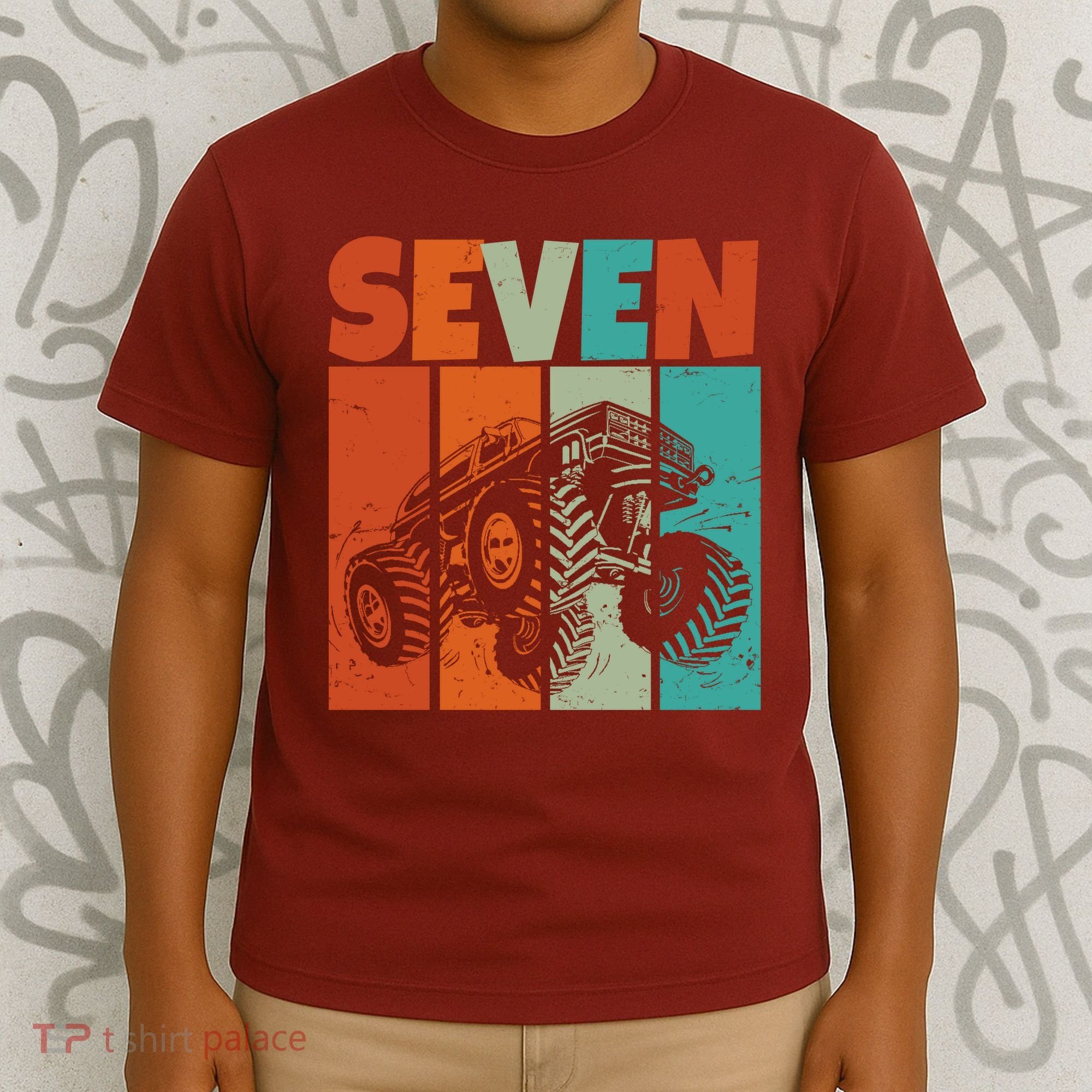 Birthday Monster Truck Retro 7 Year Old Bday T-Shirt