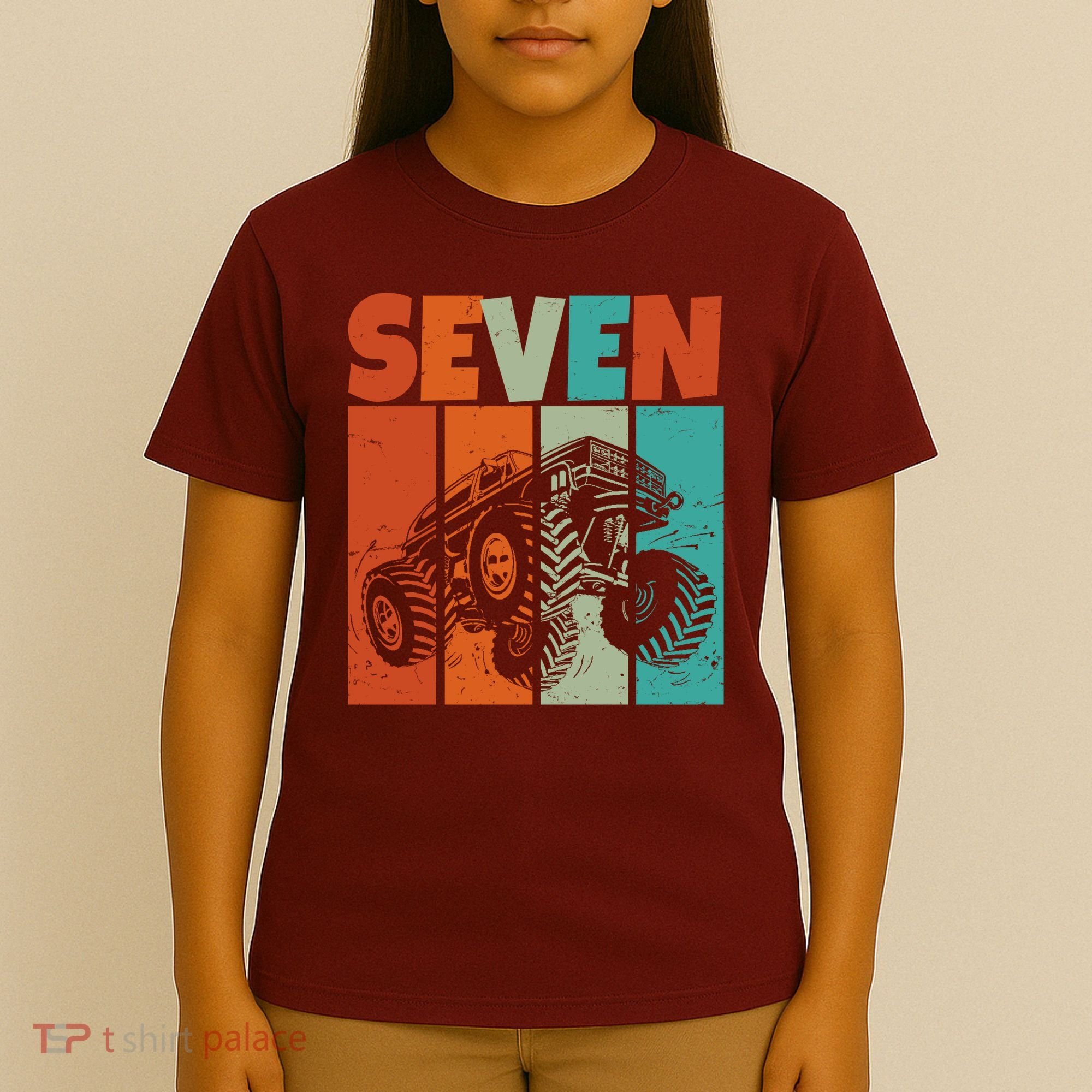 Birthday Monster Truck Retro 7 Year Old Bday T-Shirt