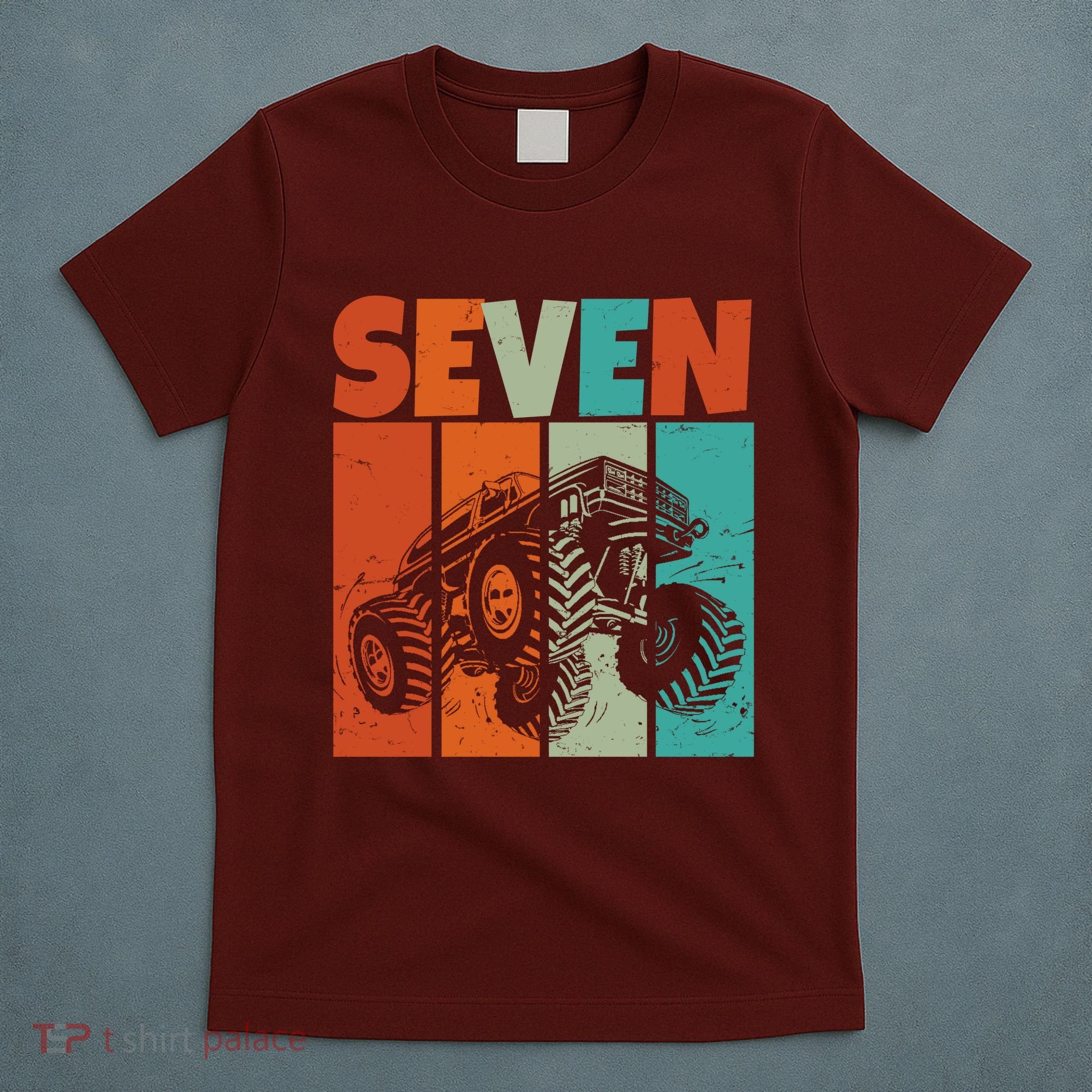 Birthday Monster Truck Retro 7 Year Old Bday T-Shirt