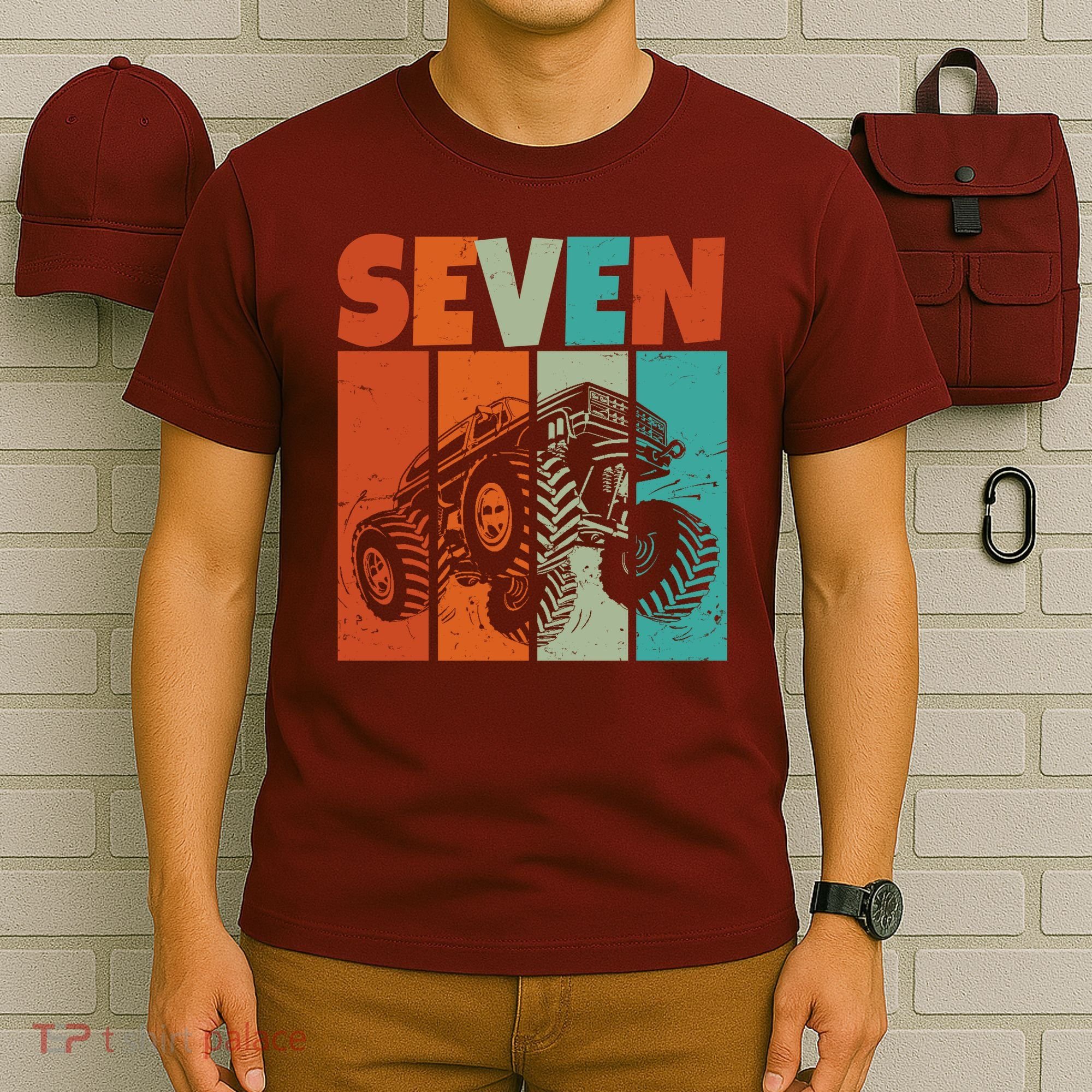 Birthday Monster Truck Retro 7 Year Old Bday T-Shirt