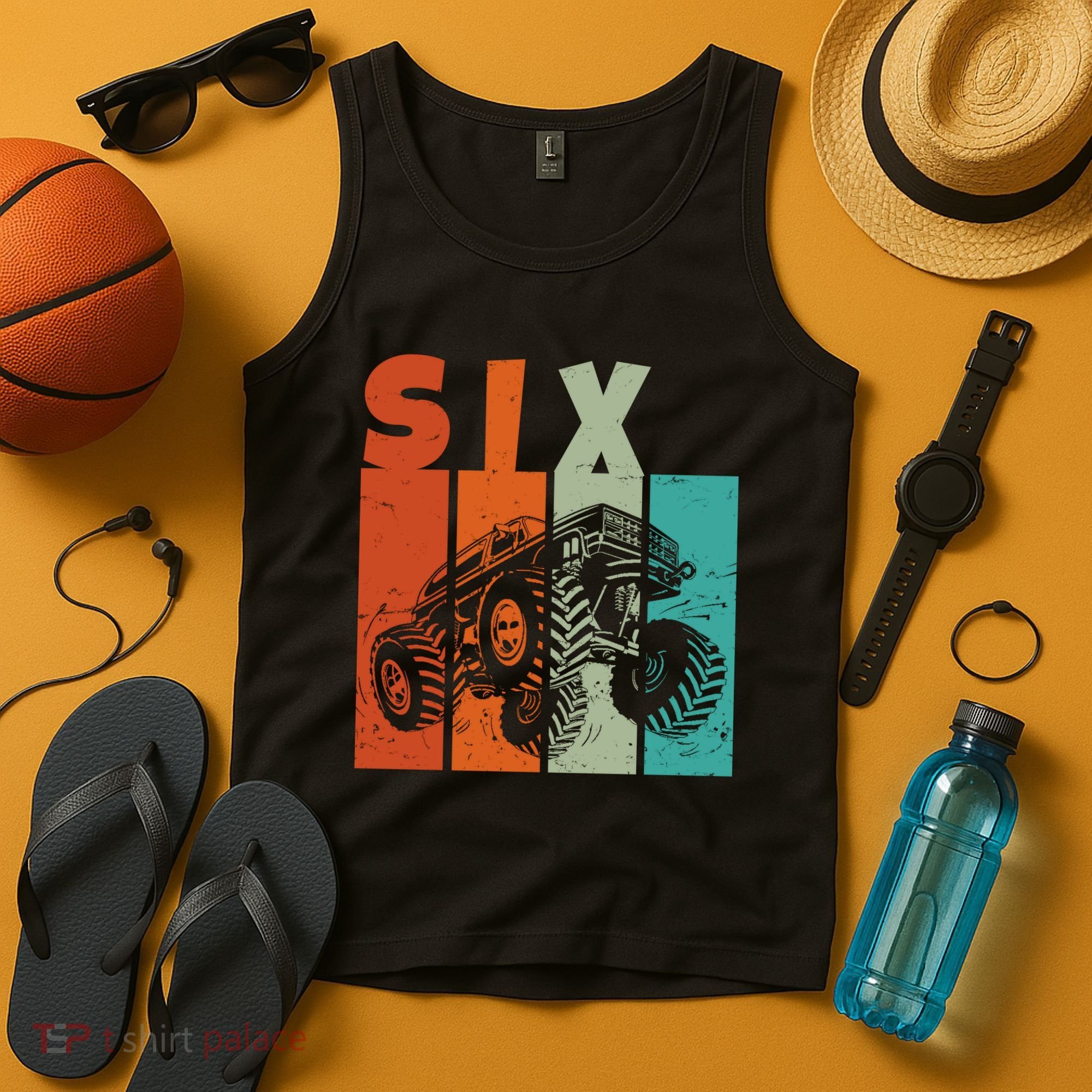 Birthday Monster Truck Retro 6 Year Old Bday Tank Top