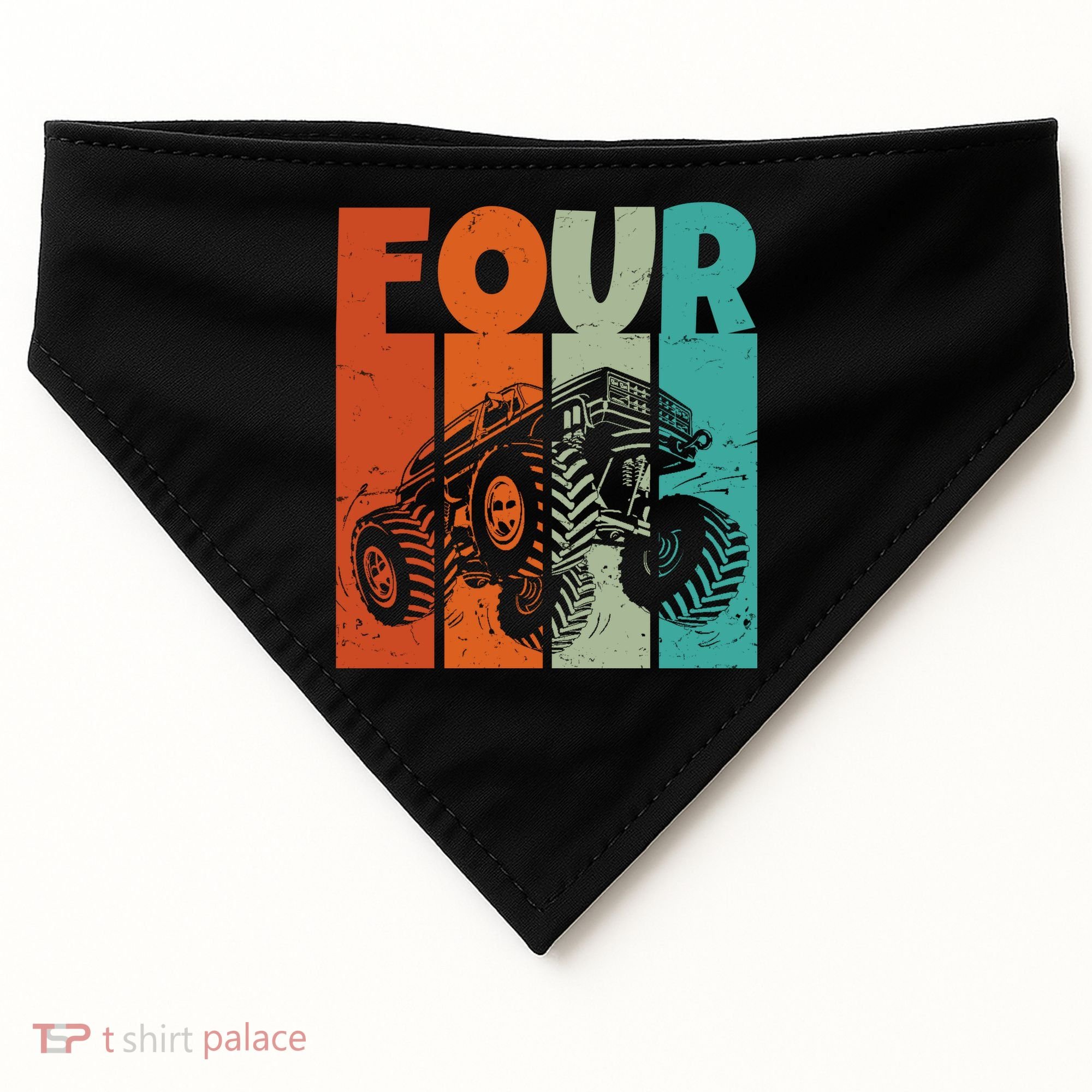 Birthday Monster Truck Four Retro 4 Year Old Bday USA-Made Doggie Bandana