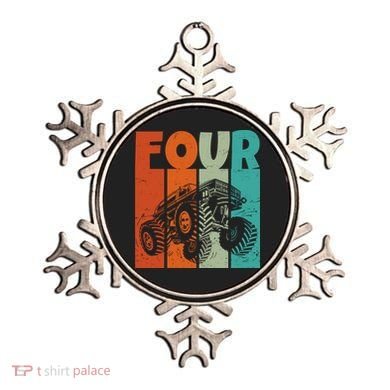 Birthday Monster Truck Four Retro 4 Year Old Bday Ornament