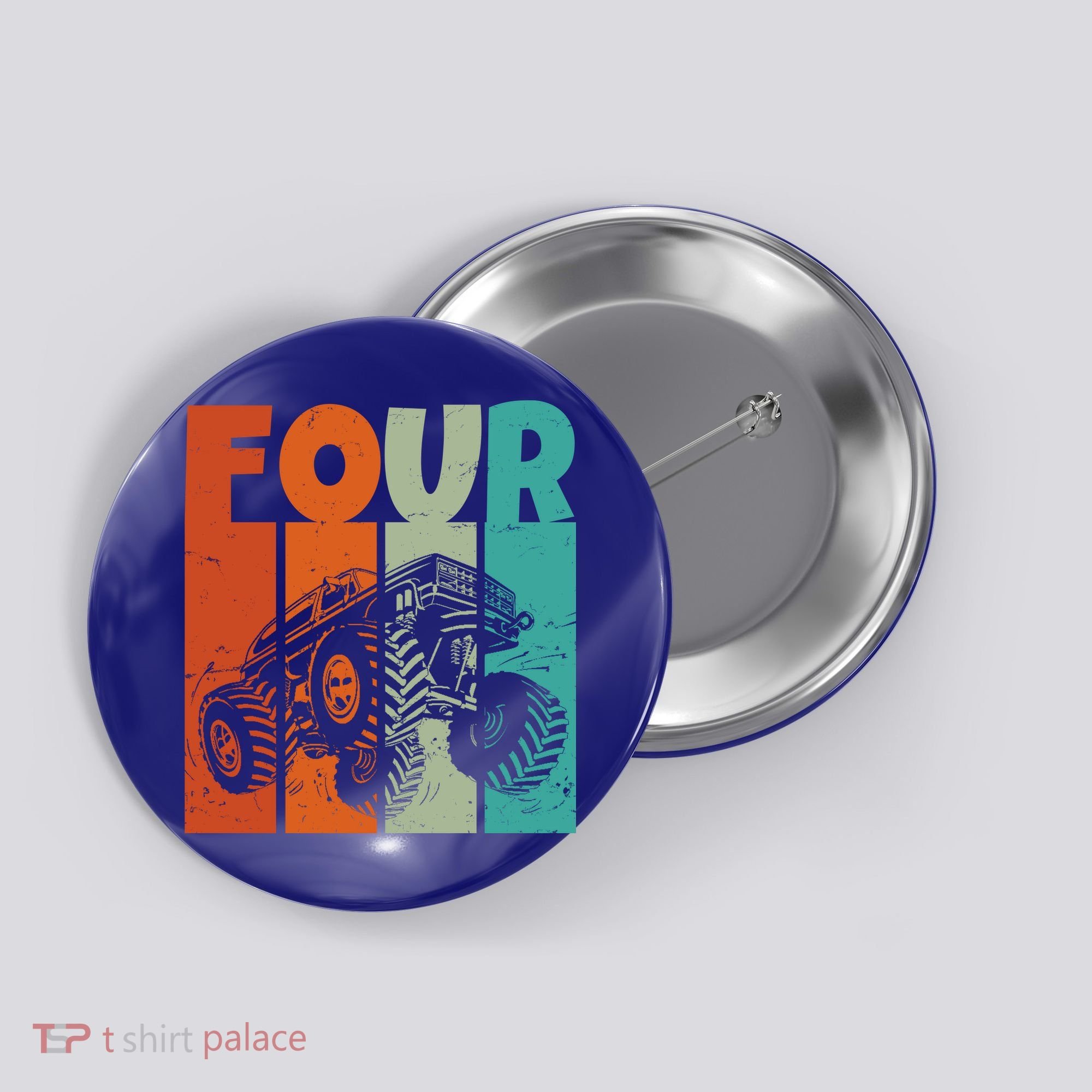 Birthday Monster Truck Four Retro 4 Year Old Bday Button