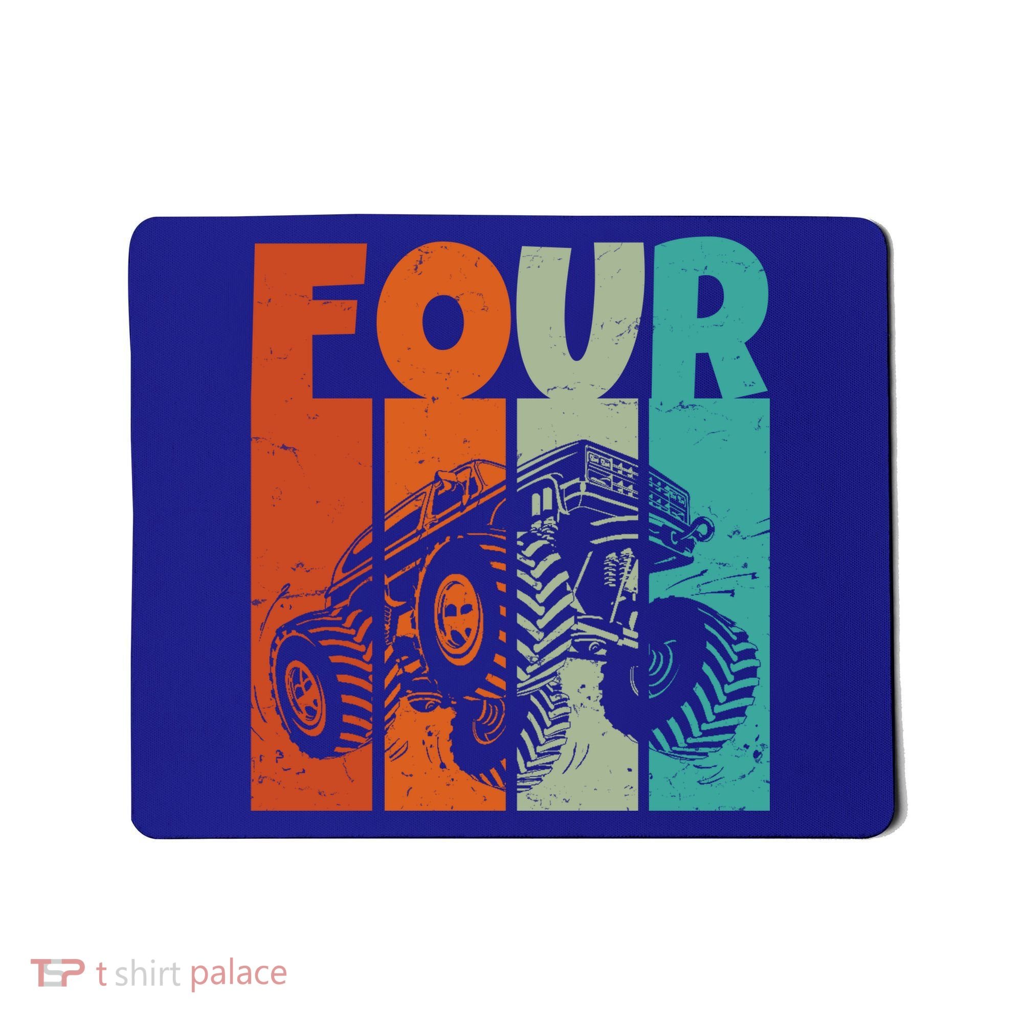 Birthday Monster Truck Four Retro 4 Year Old Bday Mousepad