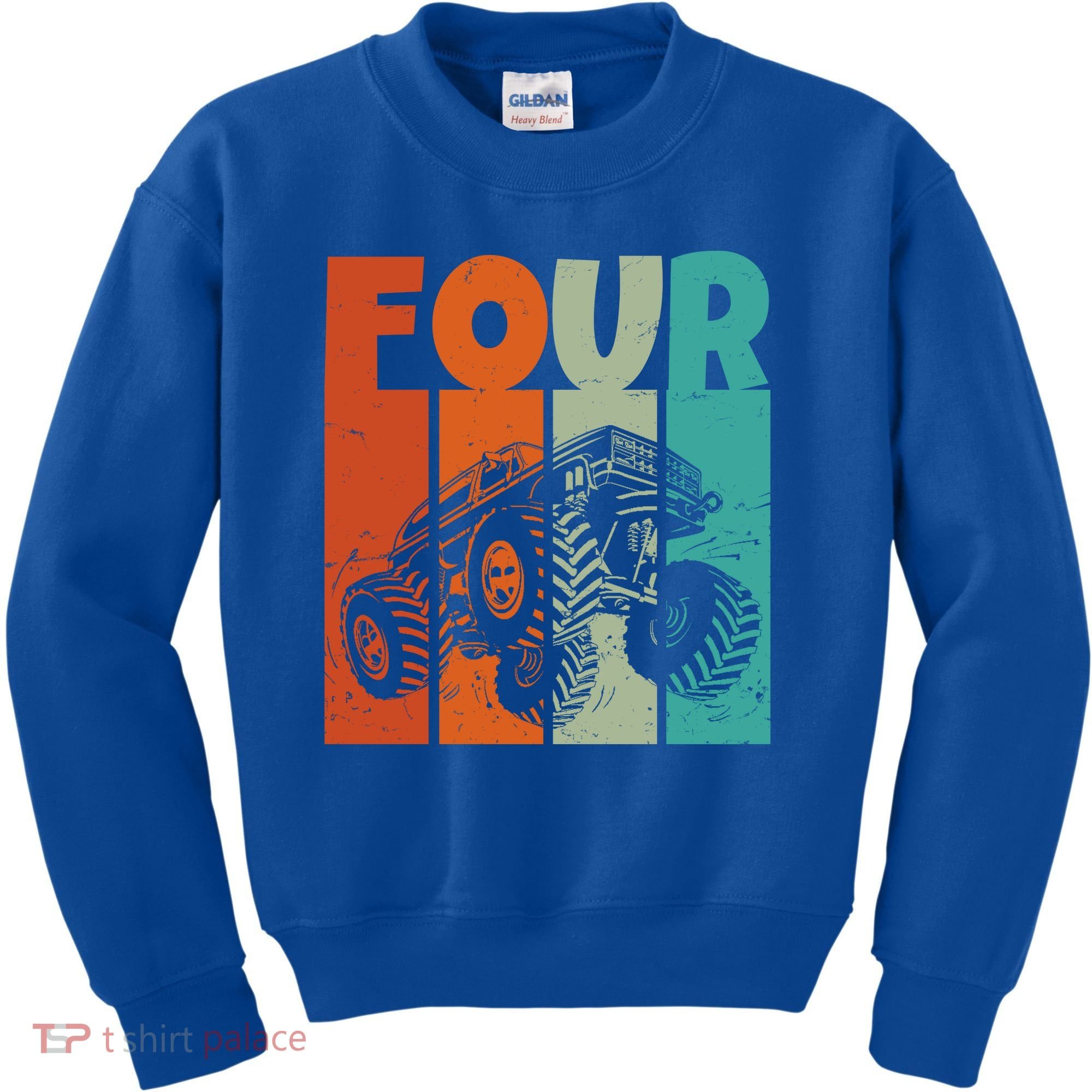 Birthday Monster Truck Four Retro 4 Year Old Bday Kids Sweatshirt