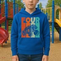 Birthday Monster Truck Four Retro 4 Year Old Bday Kids Hoodie thumb 2
