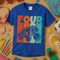 Birthday Monster Truck Four Retro 4 Year Old Bday Kids T-Shirt thumb 3